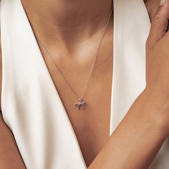 Dainty Bow Pendant Necklace Sterling Silver