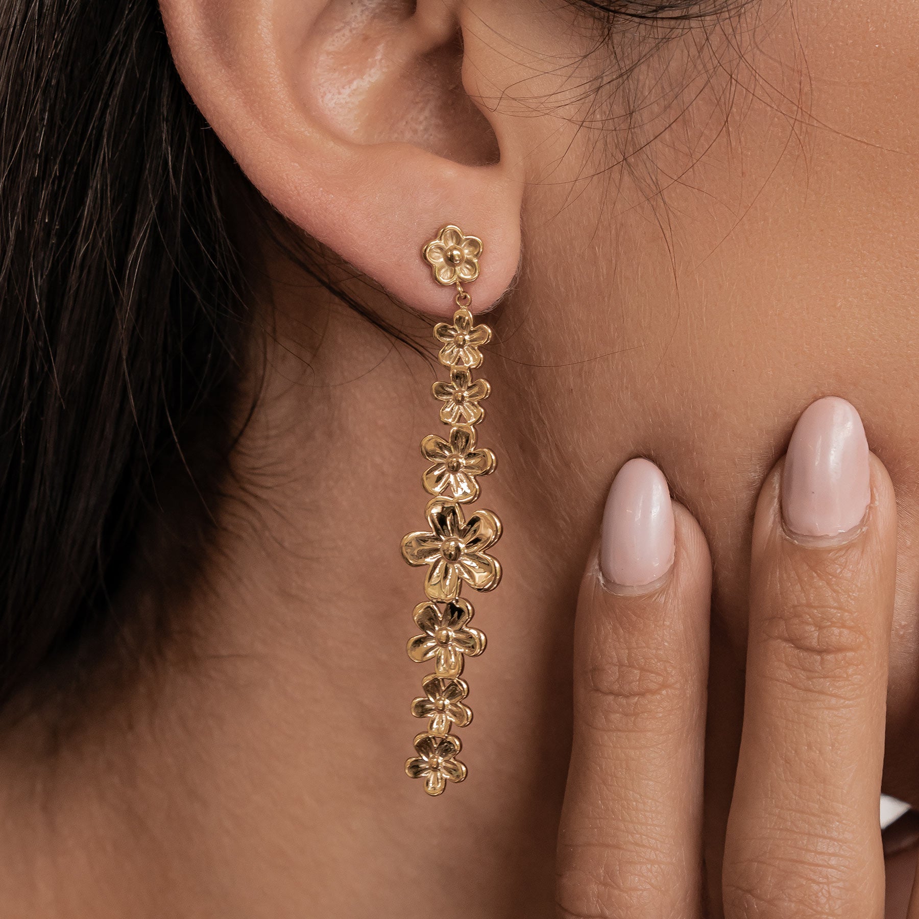 Ohrringe „Gänseblümchen-Kaskade“ – Tropfenform, Wasserdicht