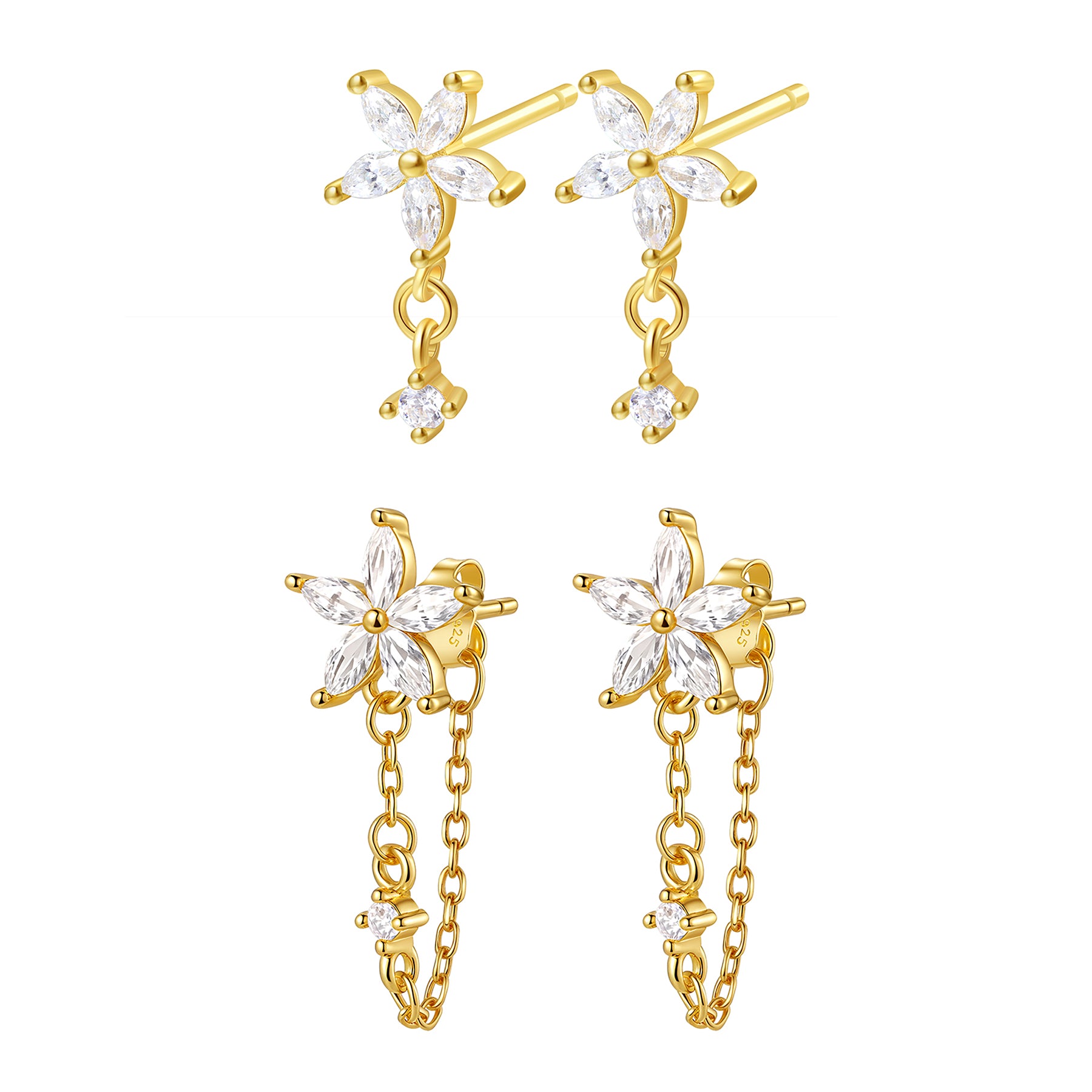 Daisy Drop Earrings Set Sterling Silver