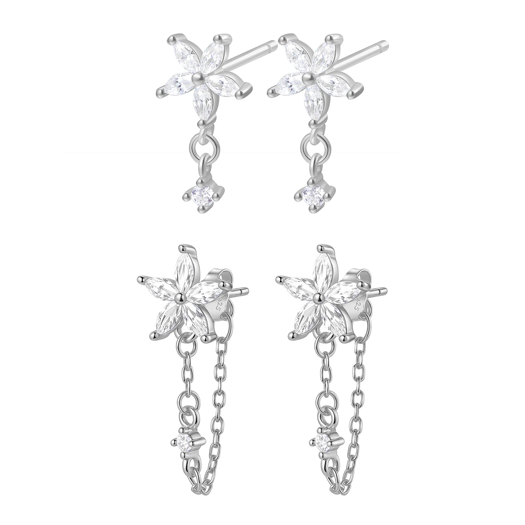 Daisy Drop Earrings Set Sterling Silver