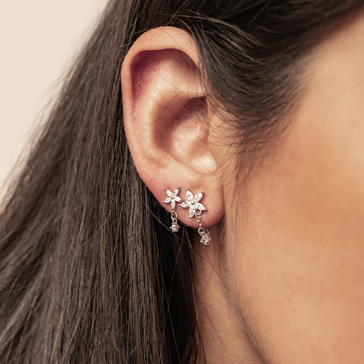 Daisy Drop Earrings Set Sterling Silver