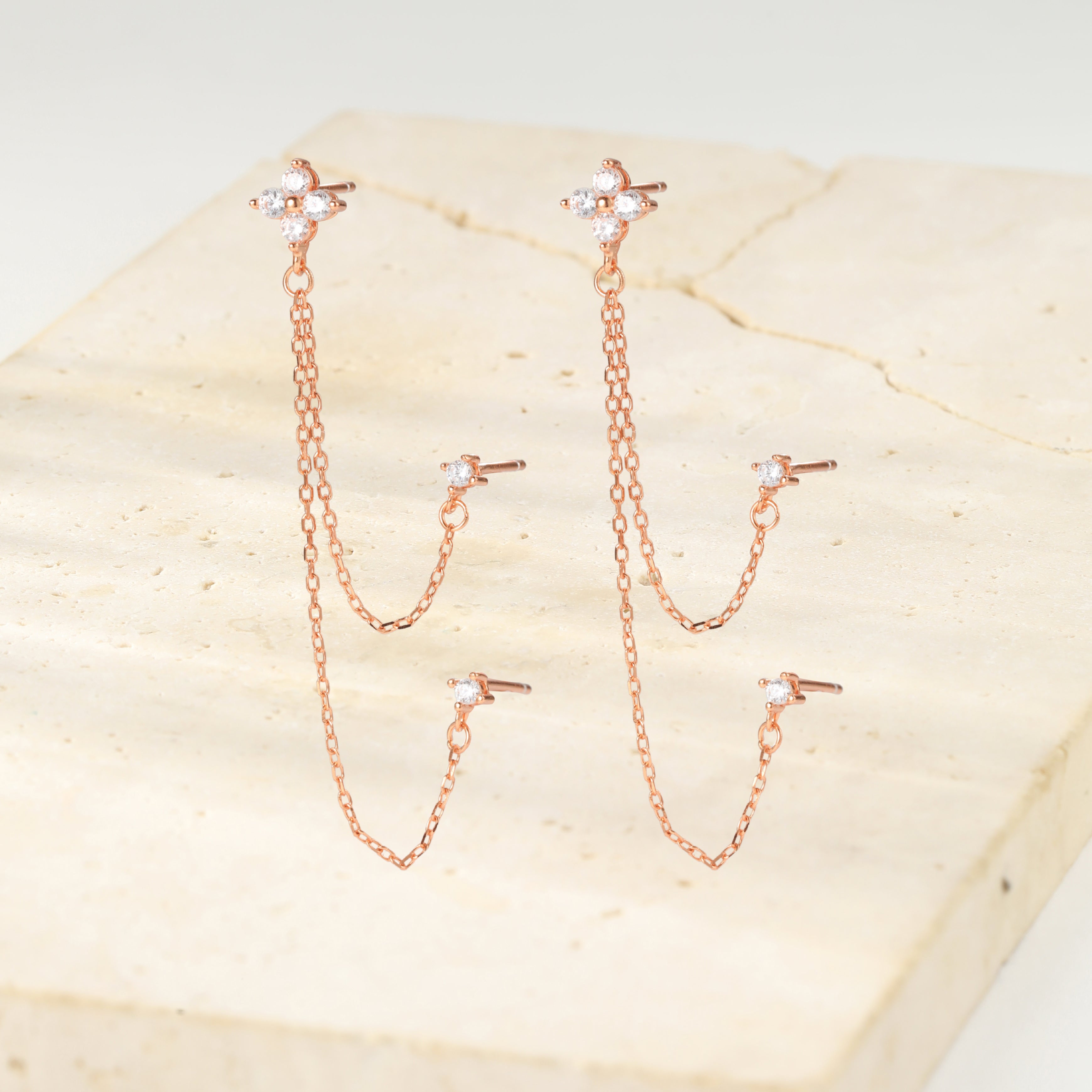 Dreifach Blüten-Ohrstecker Sterling Silber