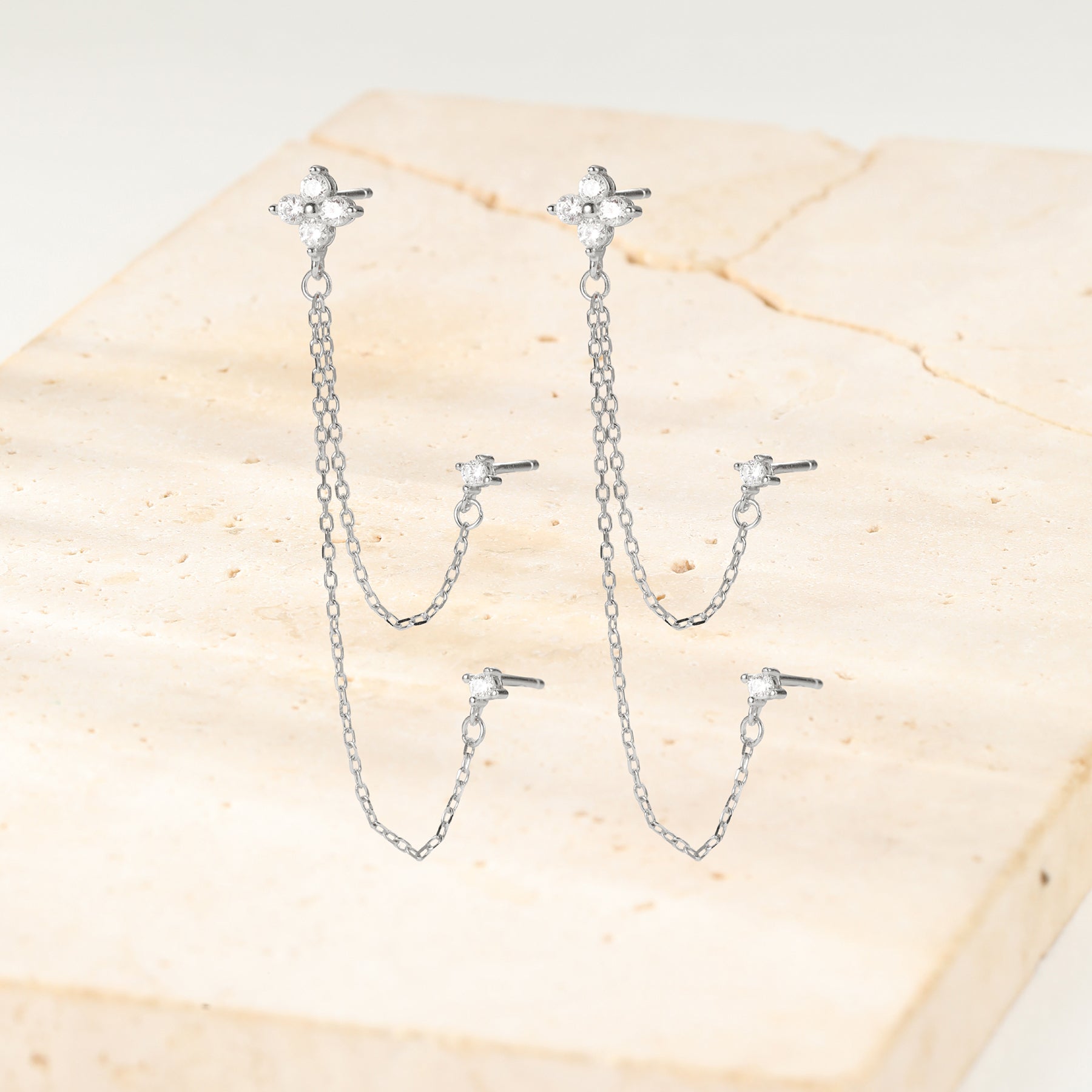 Dreifach Blüten-Ohrstecker Sterling Silber