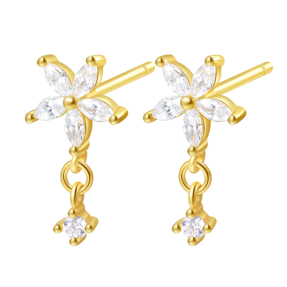 Boucles d'oreilles Pierre Précieuse Fleur Sterling Argent en Or