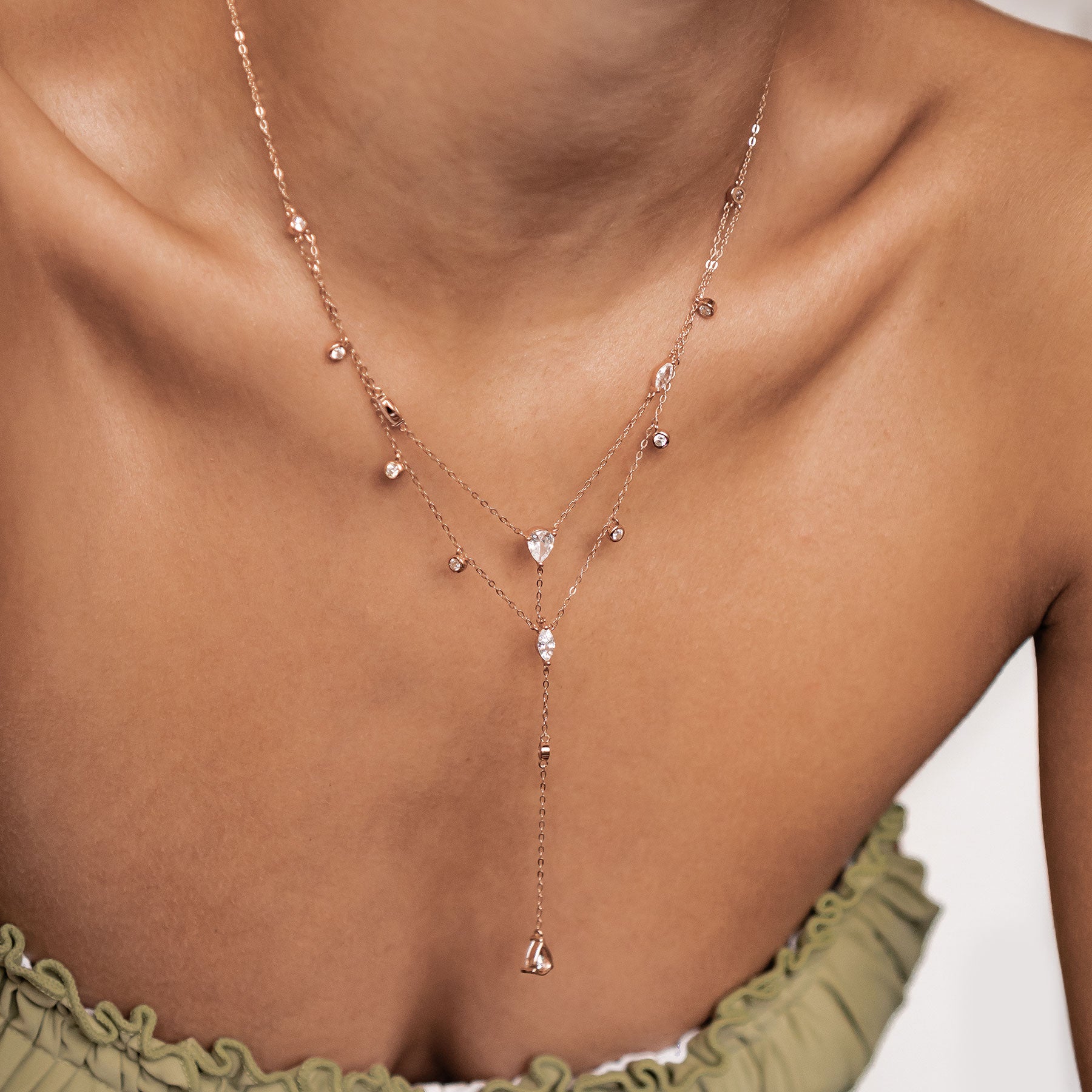 Collier Y Multi Rangs Brillant Argent 925 en Or