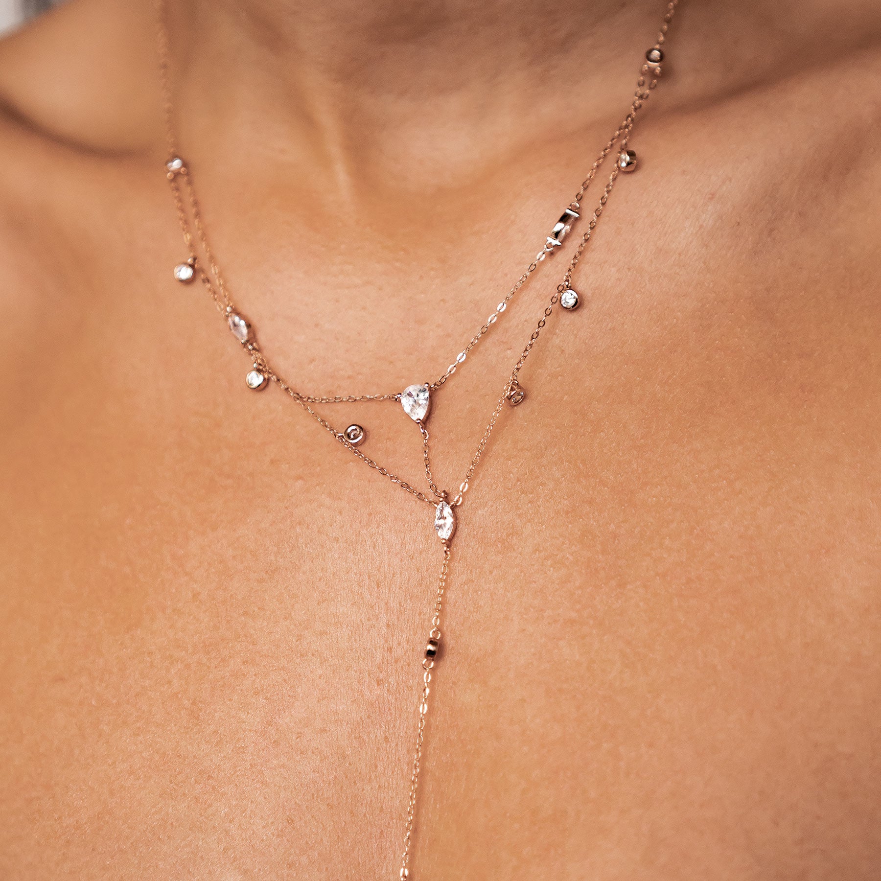 Collier Y Multi Rangs Brillant Argent 925 en Or