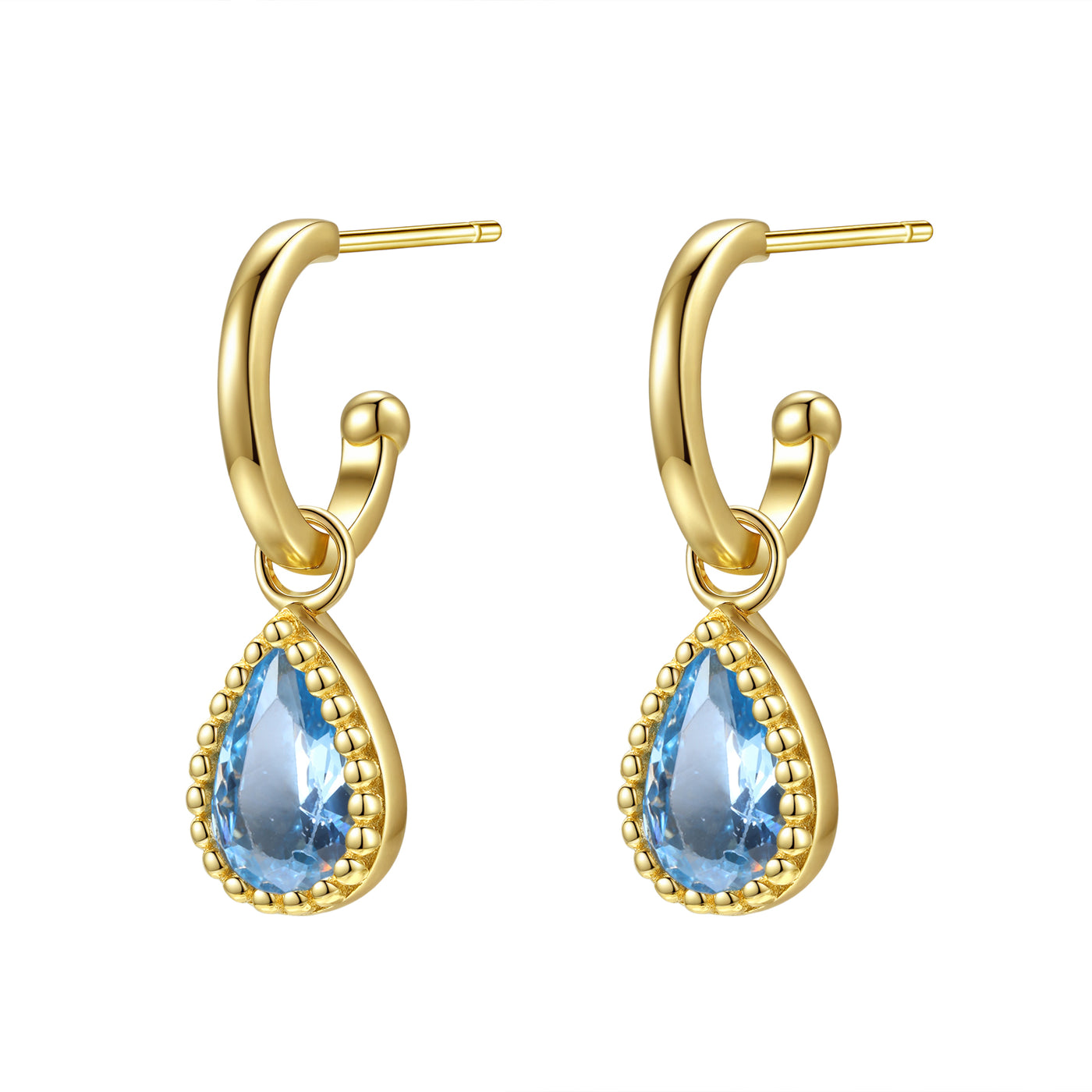 Boucles d’Oreilles Creoles Birthstone Topaze Bleue Decembre Sterling Argent