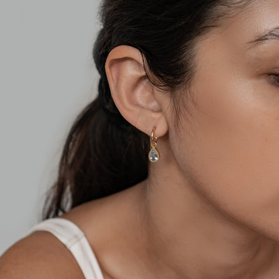 Boucles d’Oreilles Creoles Birthstone Topaze Bleue Decembre Sterling Argent