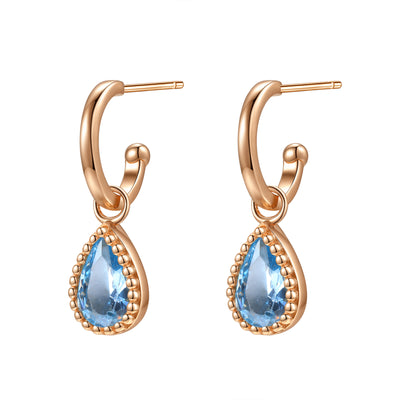 Boucles d’Oreilles Creoles Birthstone Topaze Bleue Decembre Sterling Argent
