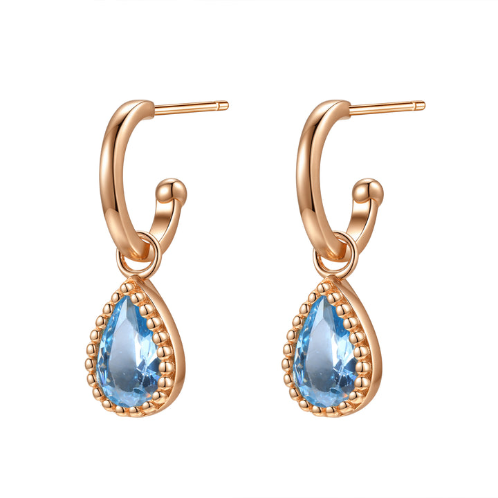 Boucles d’Oreilles Creoles Birthstone Topaze Bleue Decembre Sterling Argent