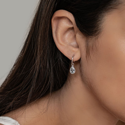 Boucles d’Oreilles Creoles Birthstone Topaze Bleue Decembre Sterling Argent