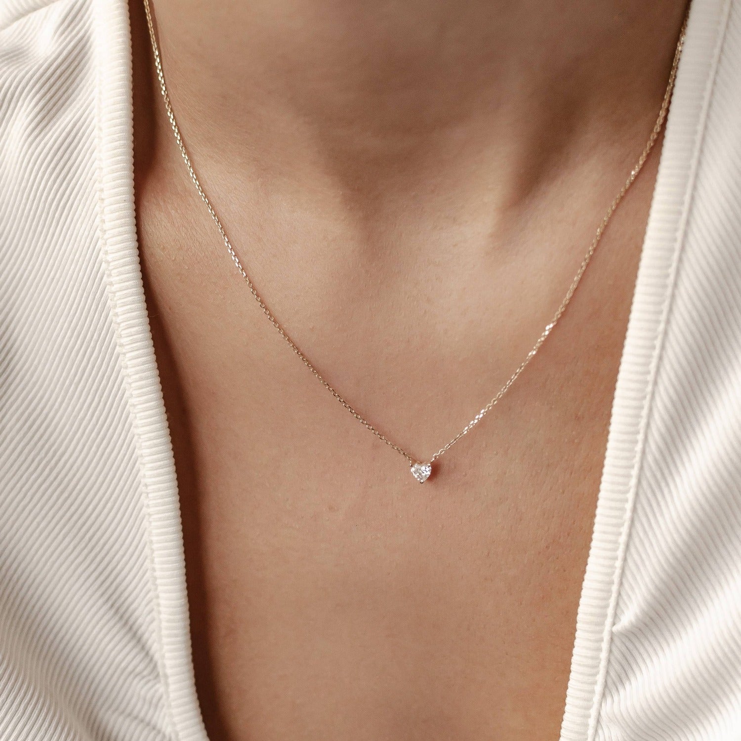 Collier Pendentif Cœur Diamant Or Massif 14 CT