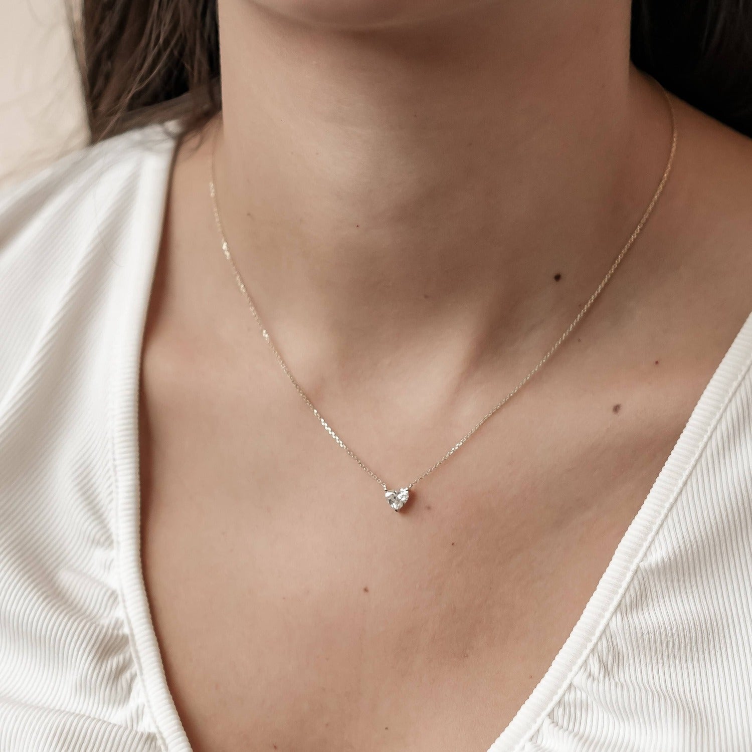 Collier Pendentif Cœur Diamant Or Massif 14 CT