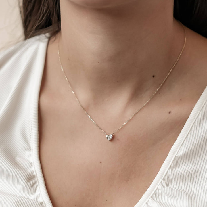 Collier Pendentif Cœur Diamant Or Massif 14 CT
