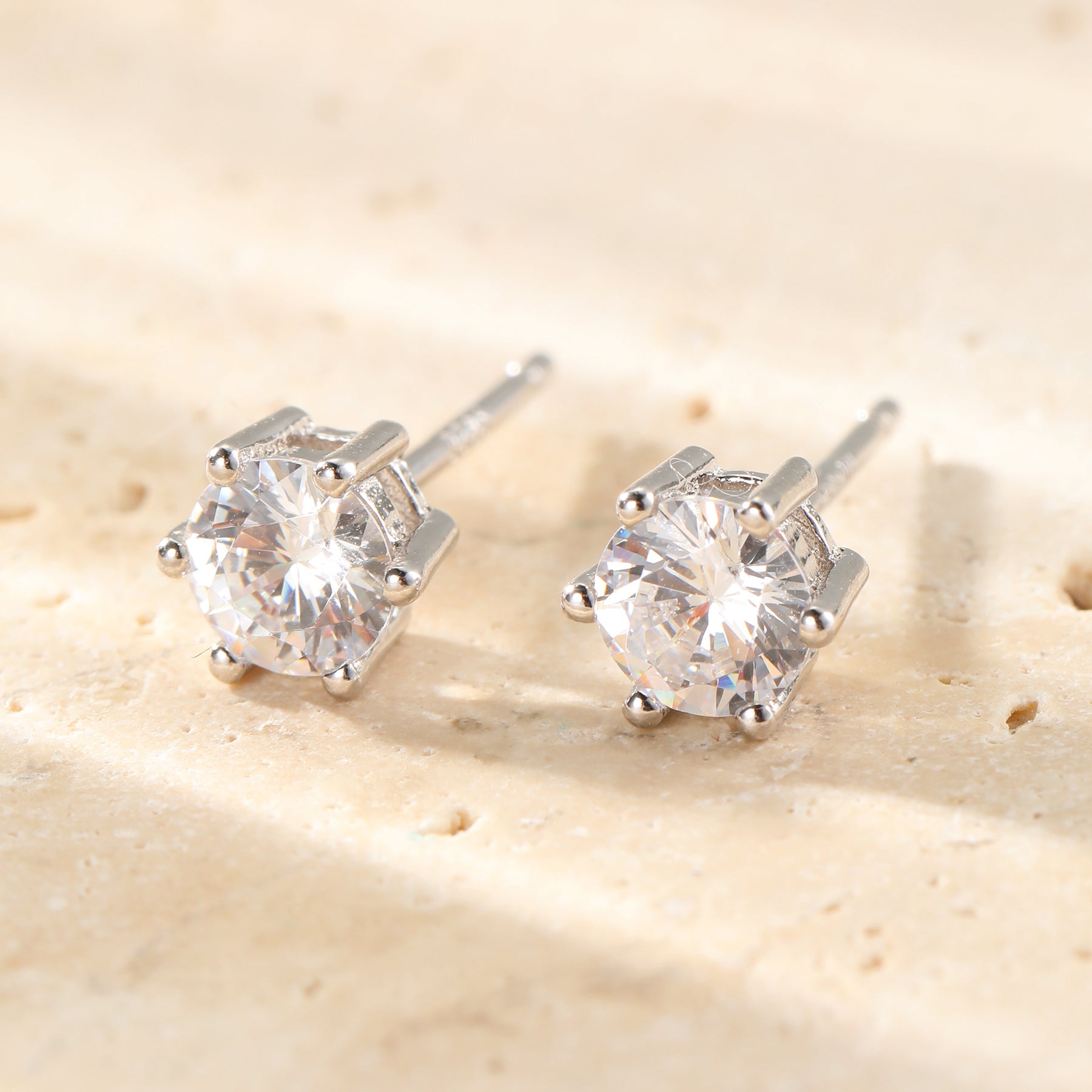 Diamond Gemstone Stud Earrings Sterling Silver