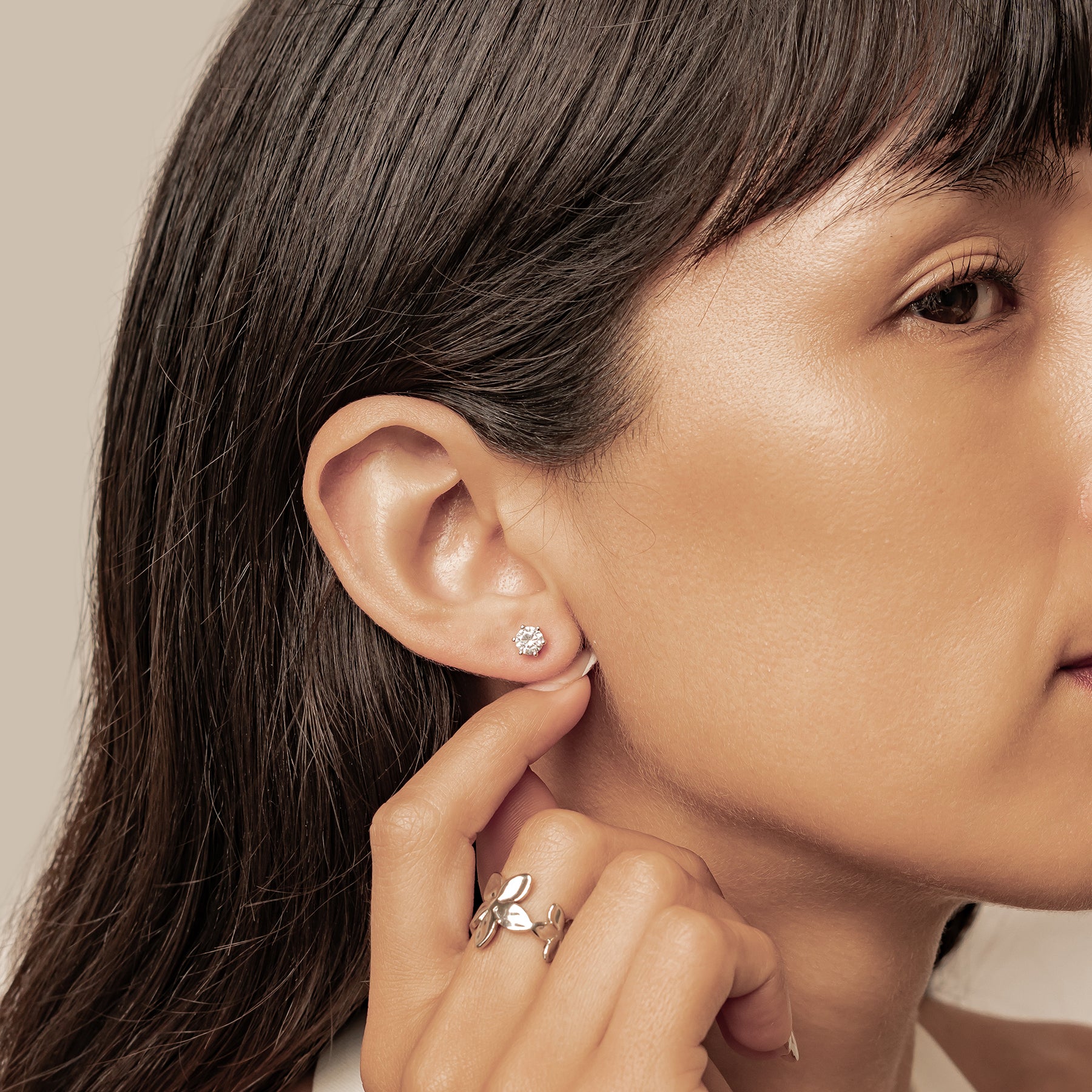 Diamond Gemstone Stud Earrings Sterling Silver