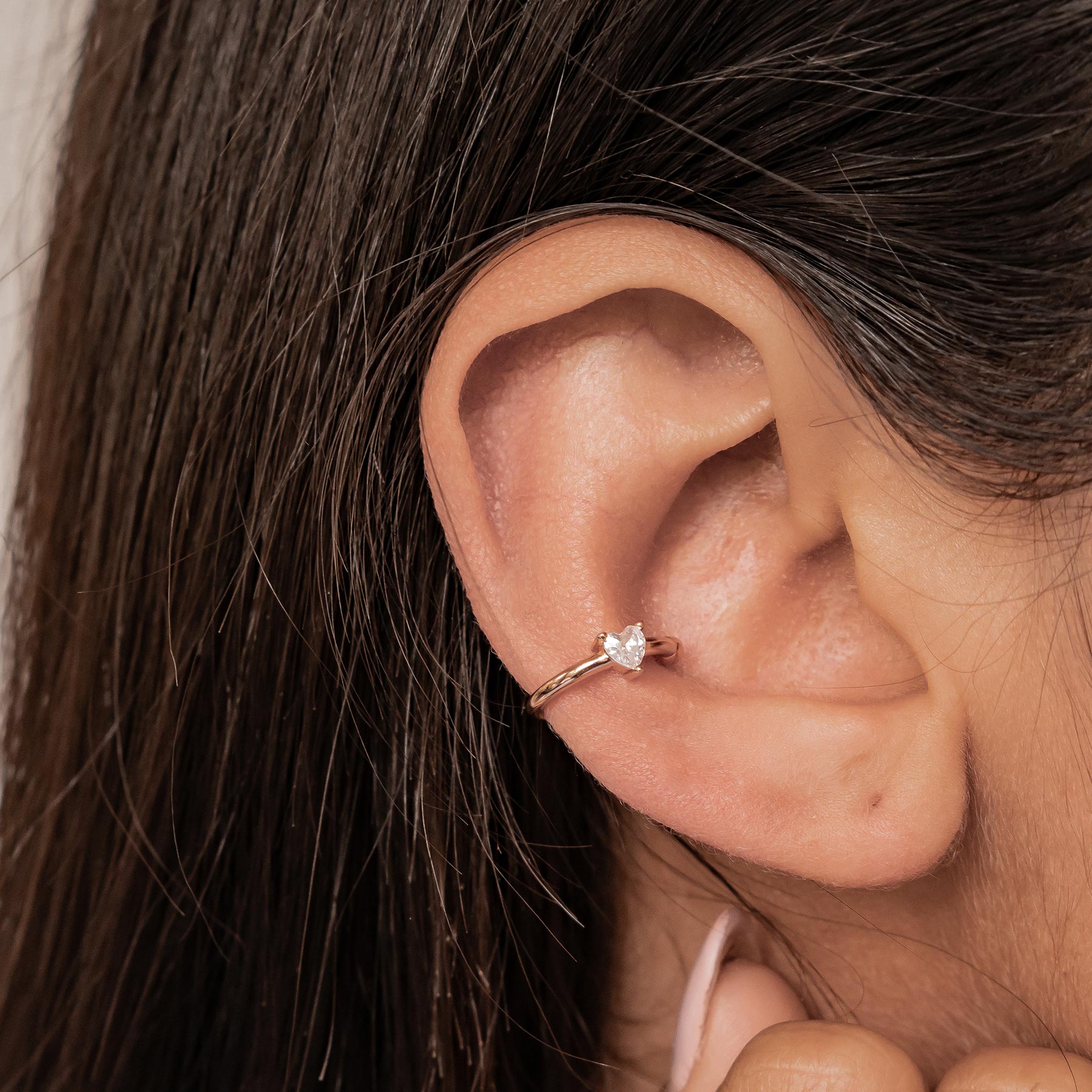 Diamond Heart Ear Cuff Sterling Silver