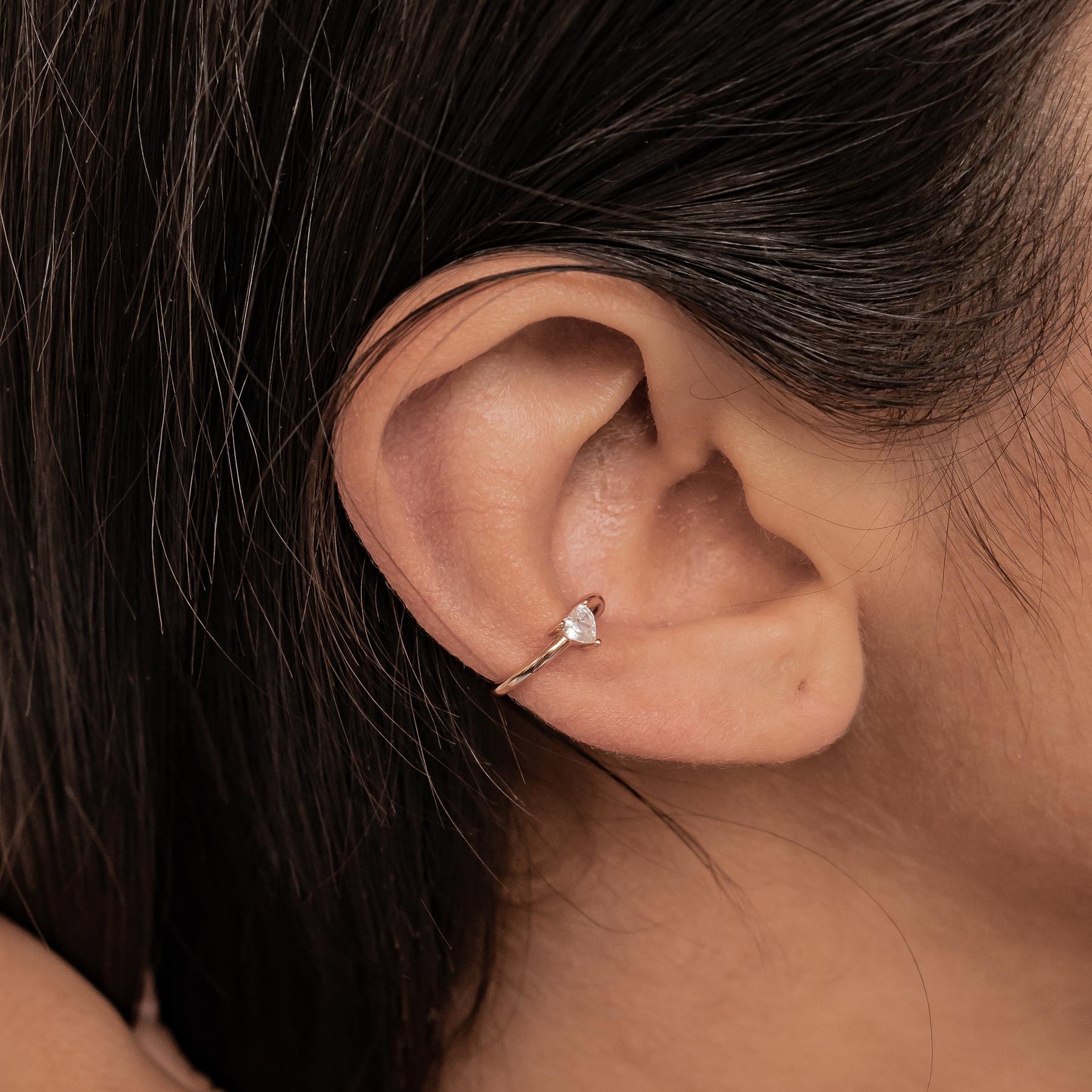 Diamond Heart Ear Cuff Sterling Silver