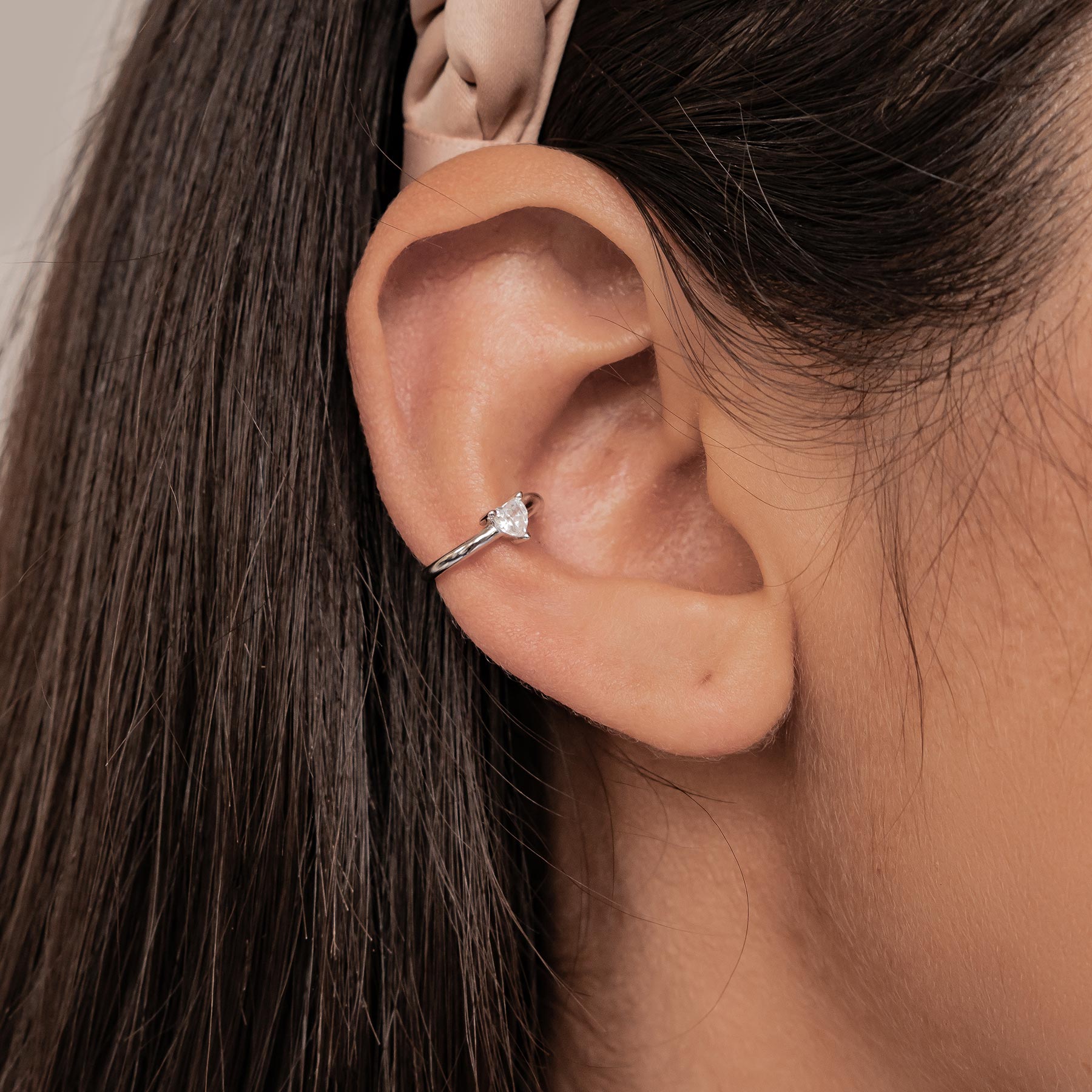 Diamond Heart Ear Cuff Sterling Silver
