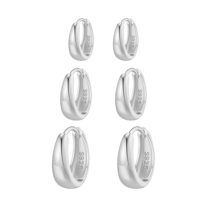 Dome Trio Hoop Earring Set Sterling Silver