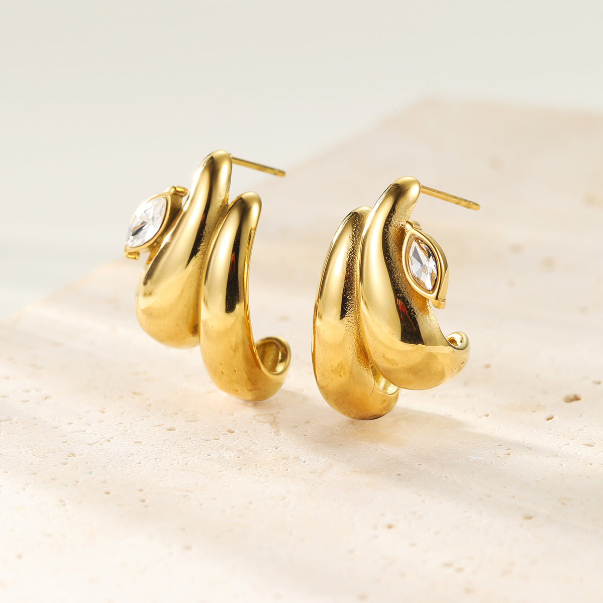 Double Dome Gemstone Hoop Earrings Stainless Steel