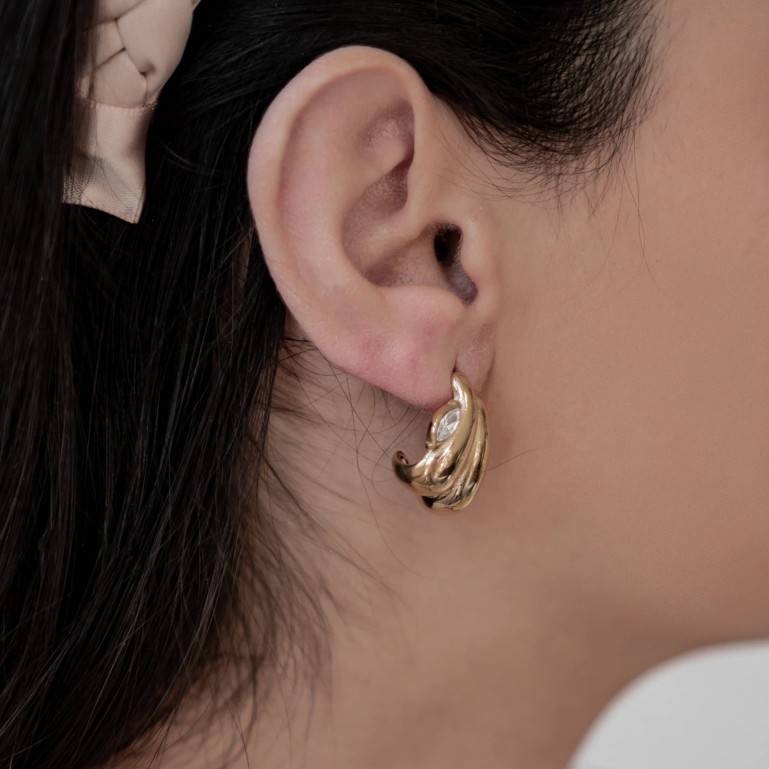 Double Dome Gemstone Hoop Earrings Stainless Steel