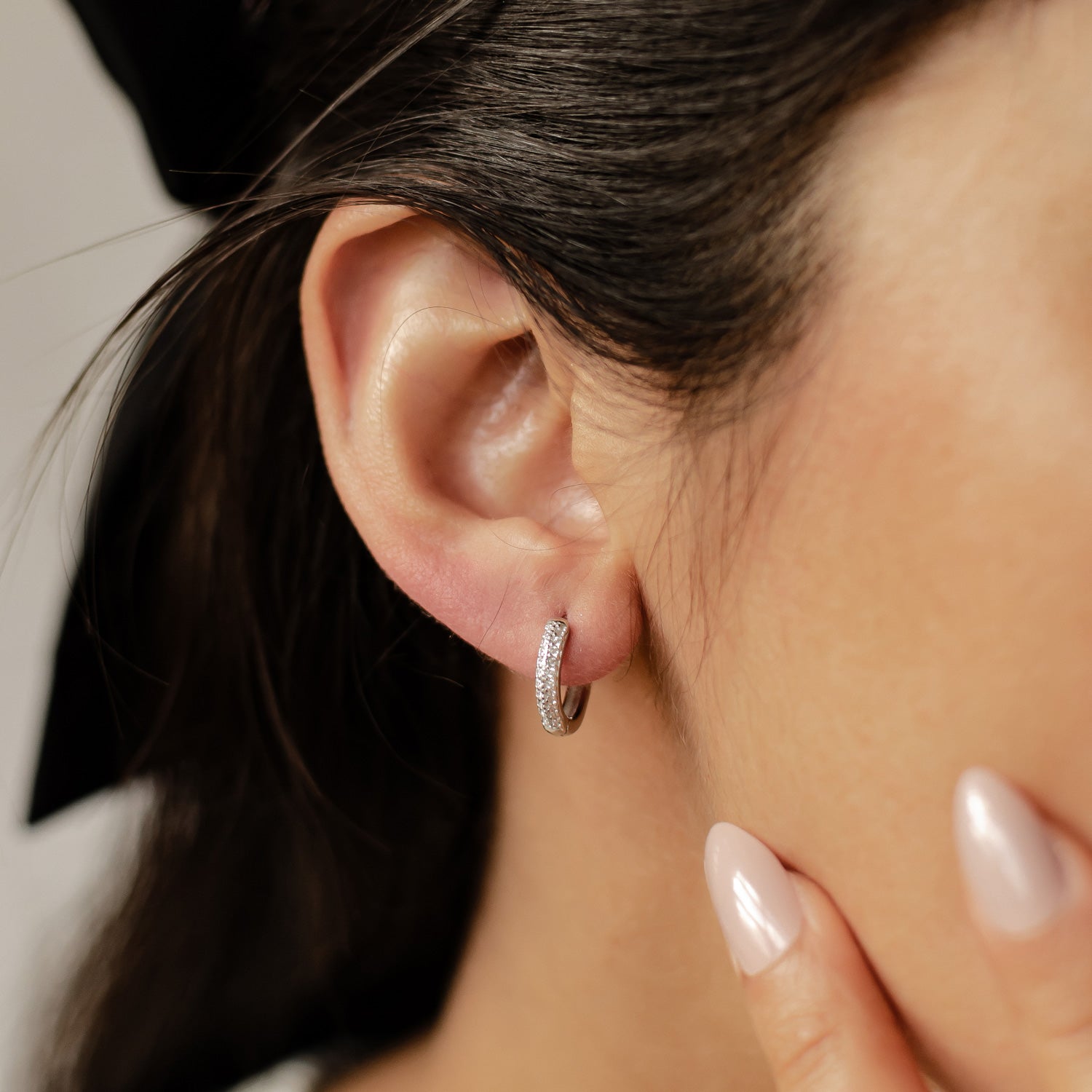 Boucles d’Oreilles Créoles Pierre Claire Double Sterling Argent