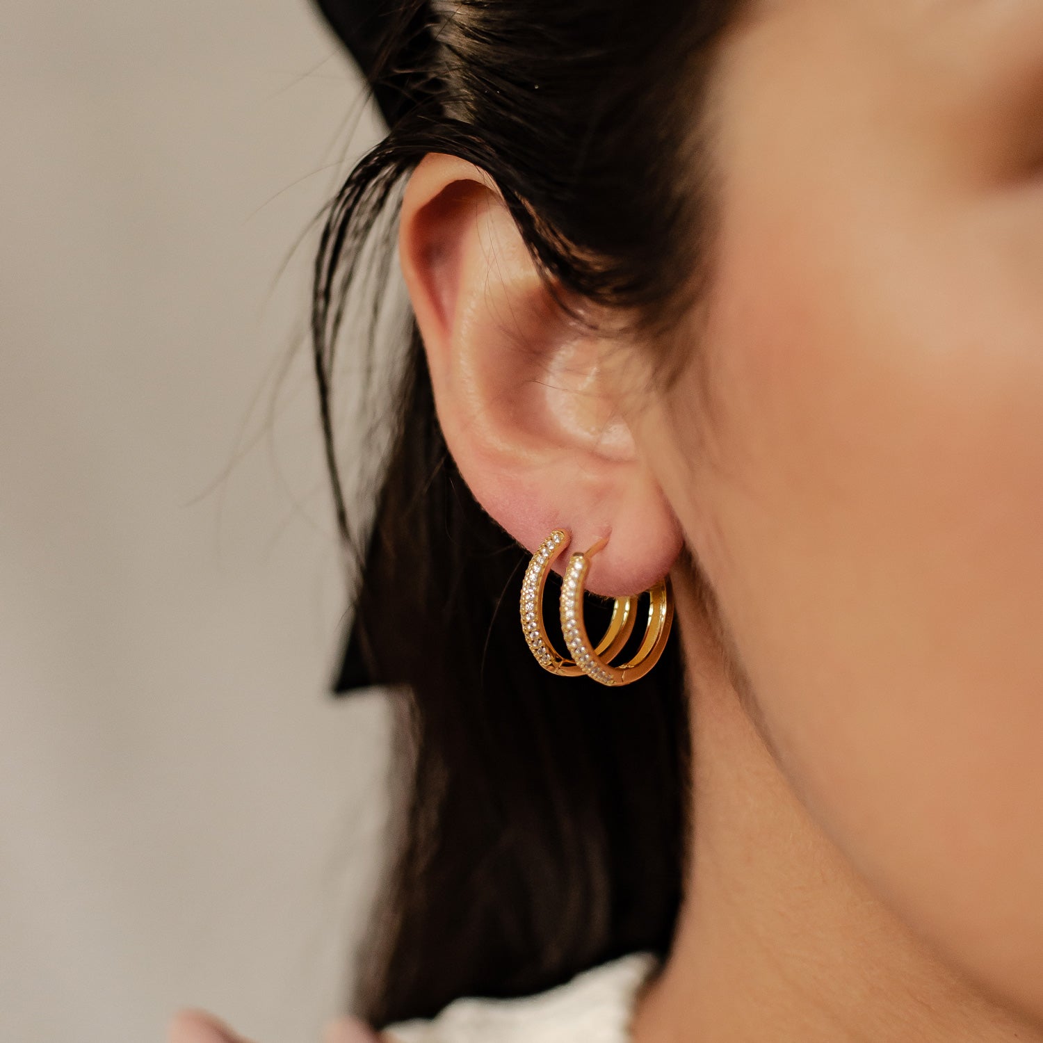 Boucles d’Oreilles Créoles Pierre Claire Double Sterling Argent