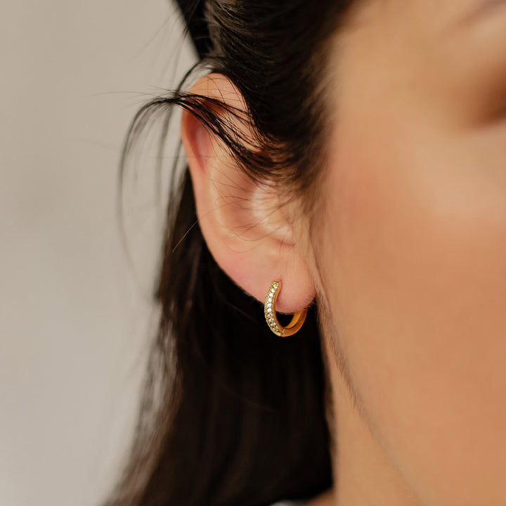 Double Clear Stone Hoop Earrings Sterling Silver