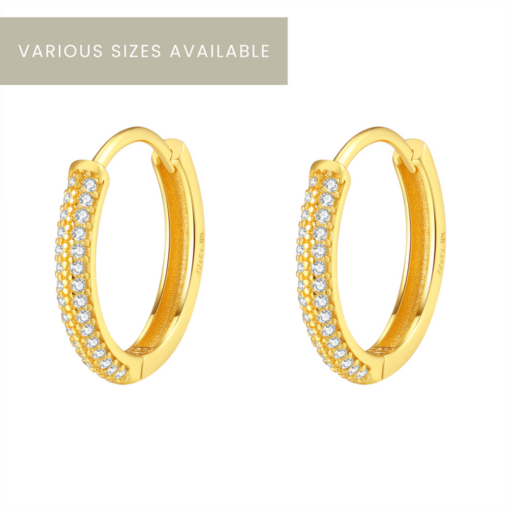 Double Clear Stone Hoop Earrings Sterling Silver