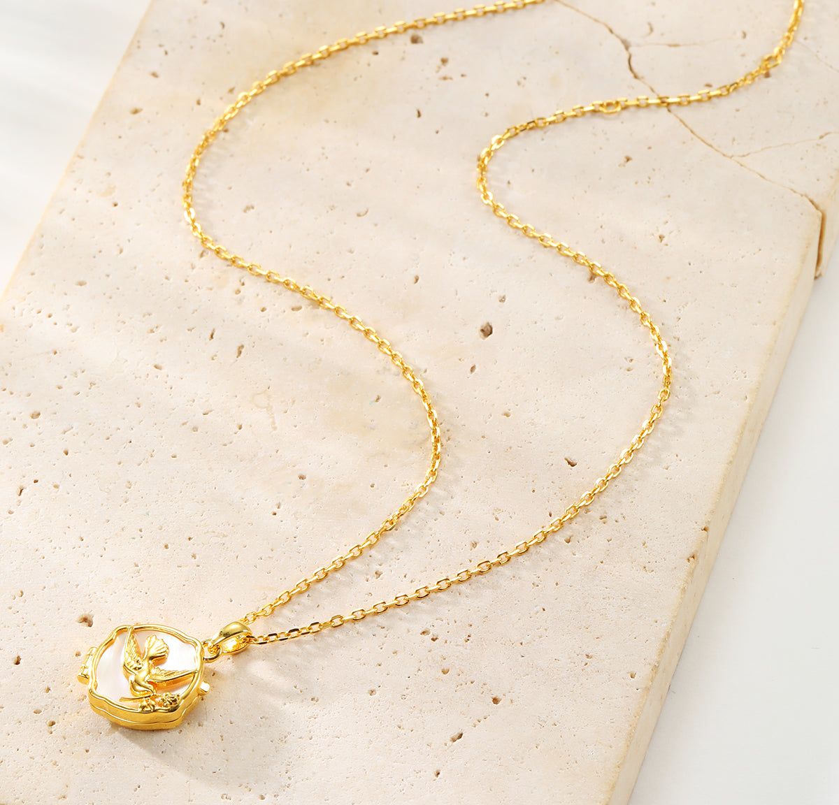 Tauben und Olivenzweig Medaillon Halskette 925 Sterling Silber