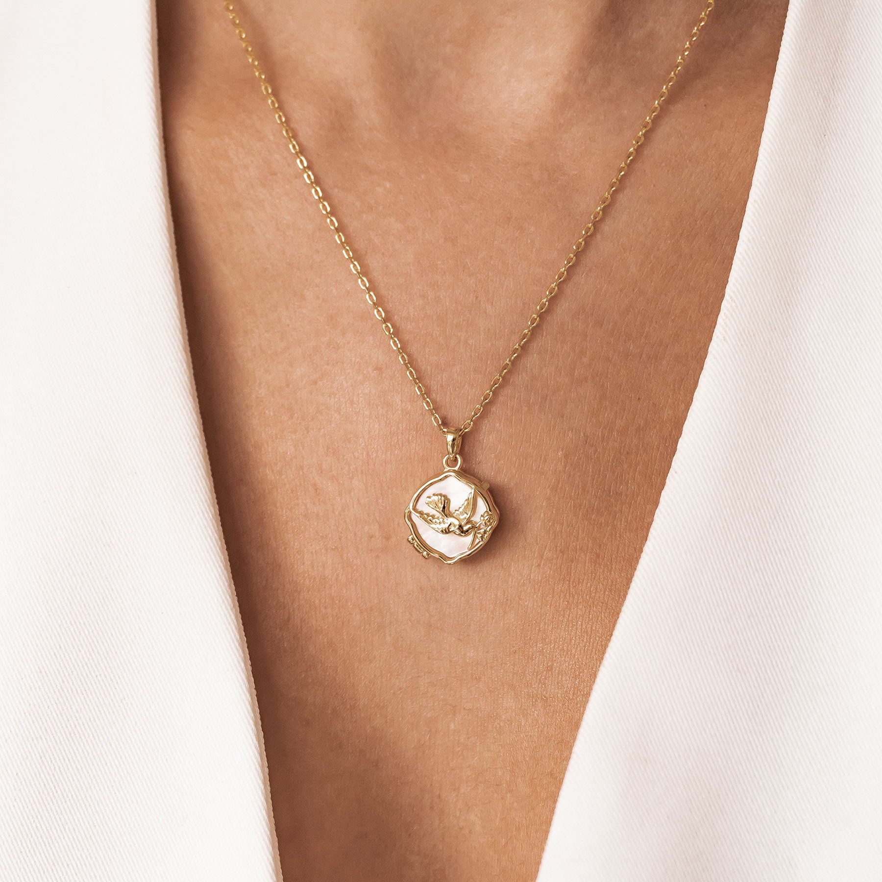 Tauben und Olivenzweig Medaillon Halskette 925 Sterling Silber