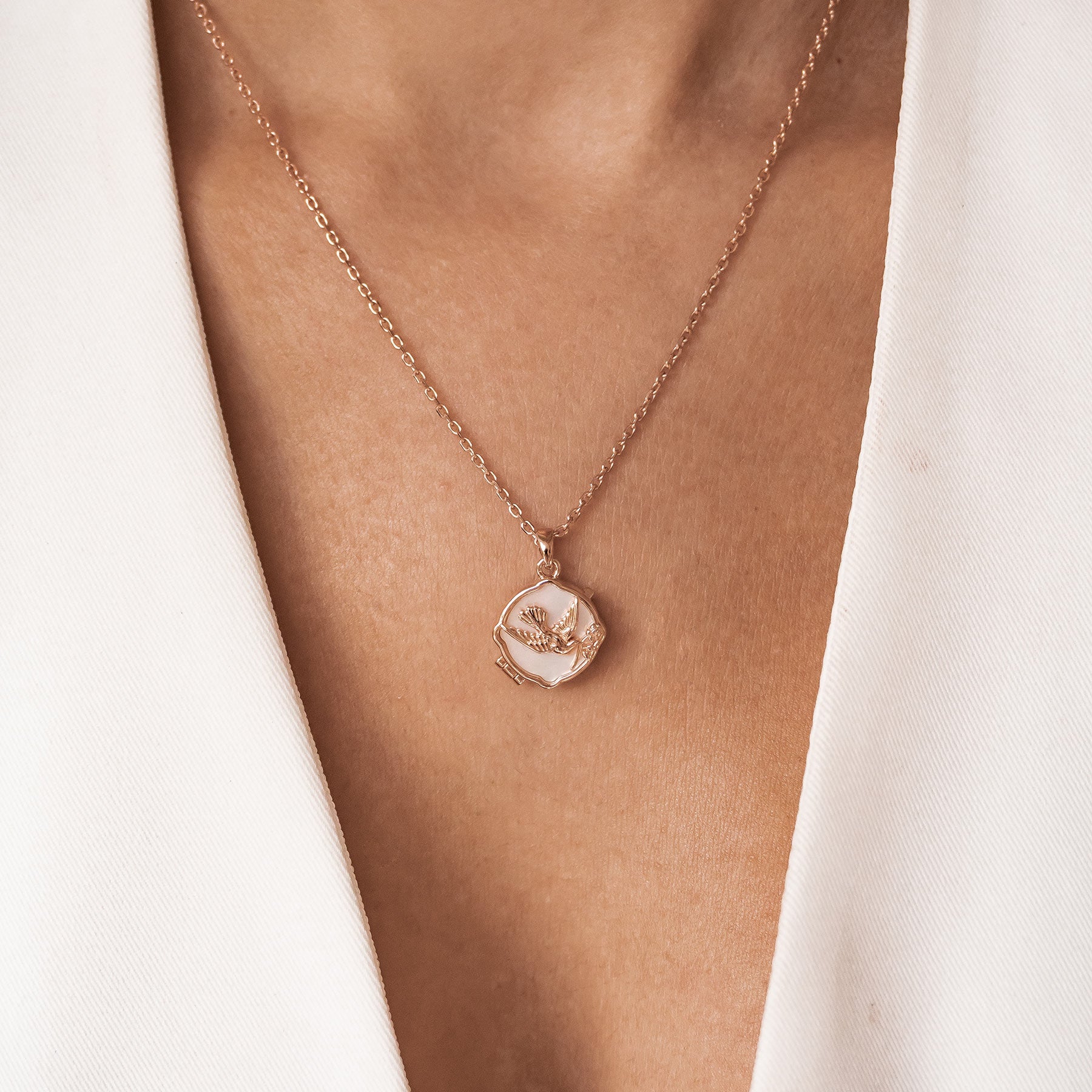 Tauben und Olivenzweig Medaillon Halskette 925 Sterling Silber