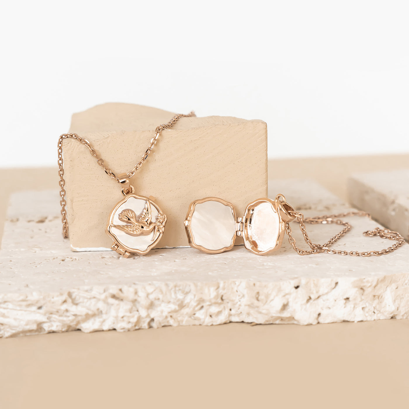 Dove & Olive Branch Locket Necklace Sterling Silver