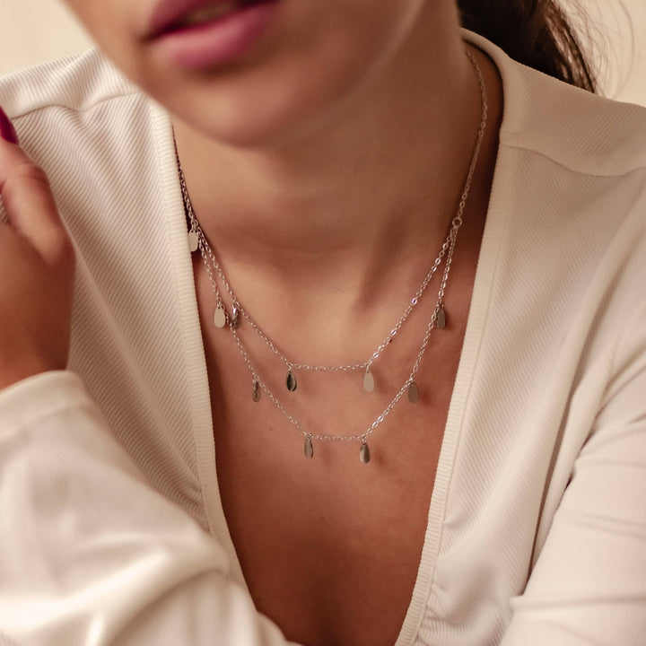 Drop Charm Layered Necklace Waterproof