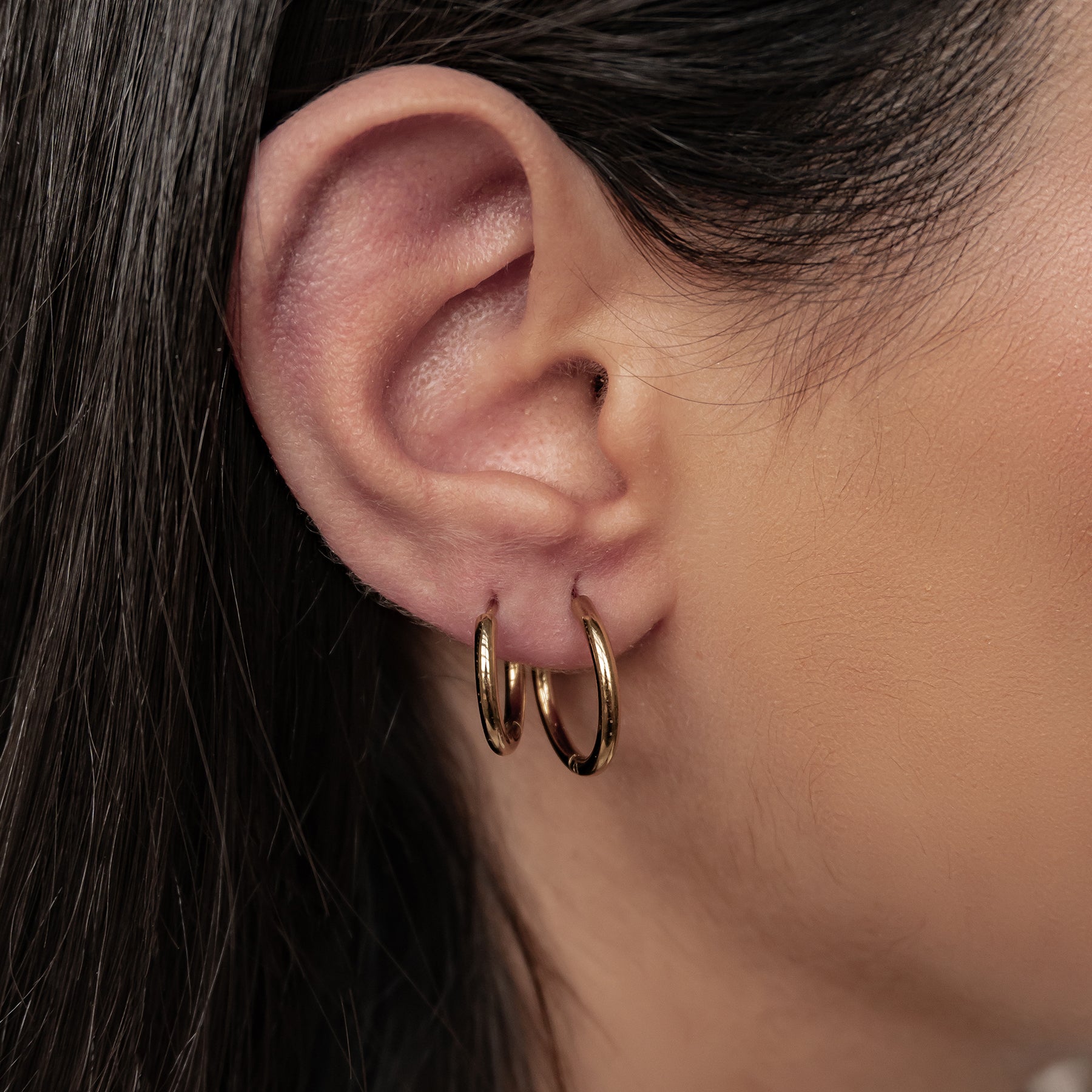 Duo Plain Hoop Earring Set Waterproof