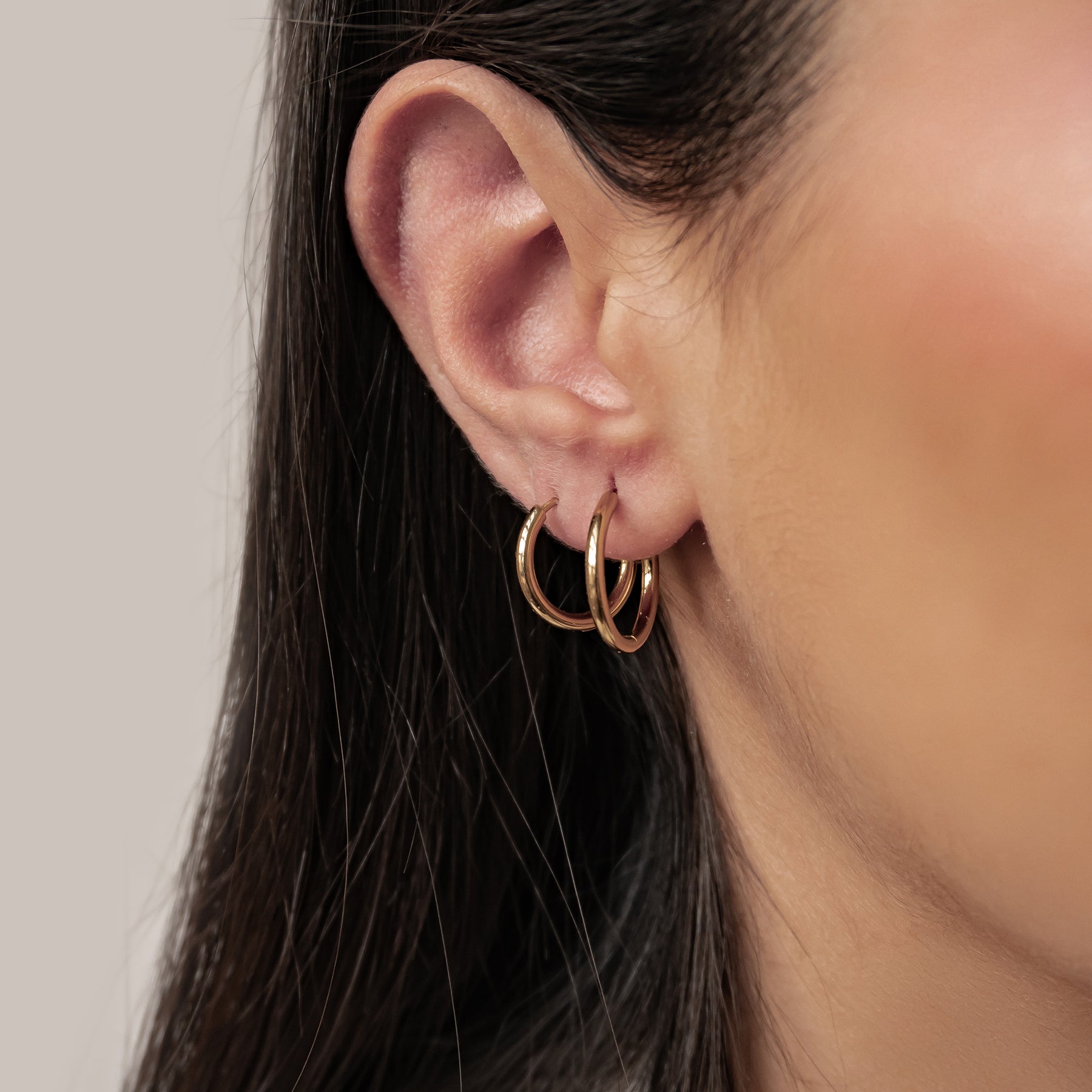 Duo Plain Hoop Earring Set Waterproof