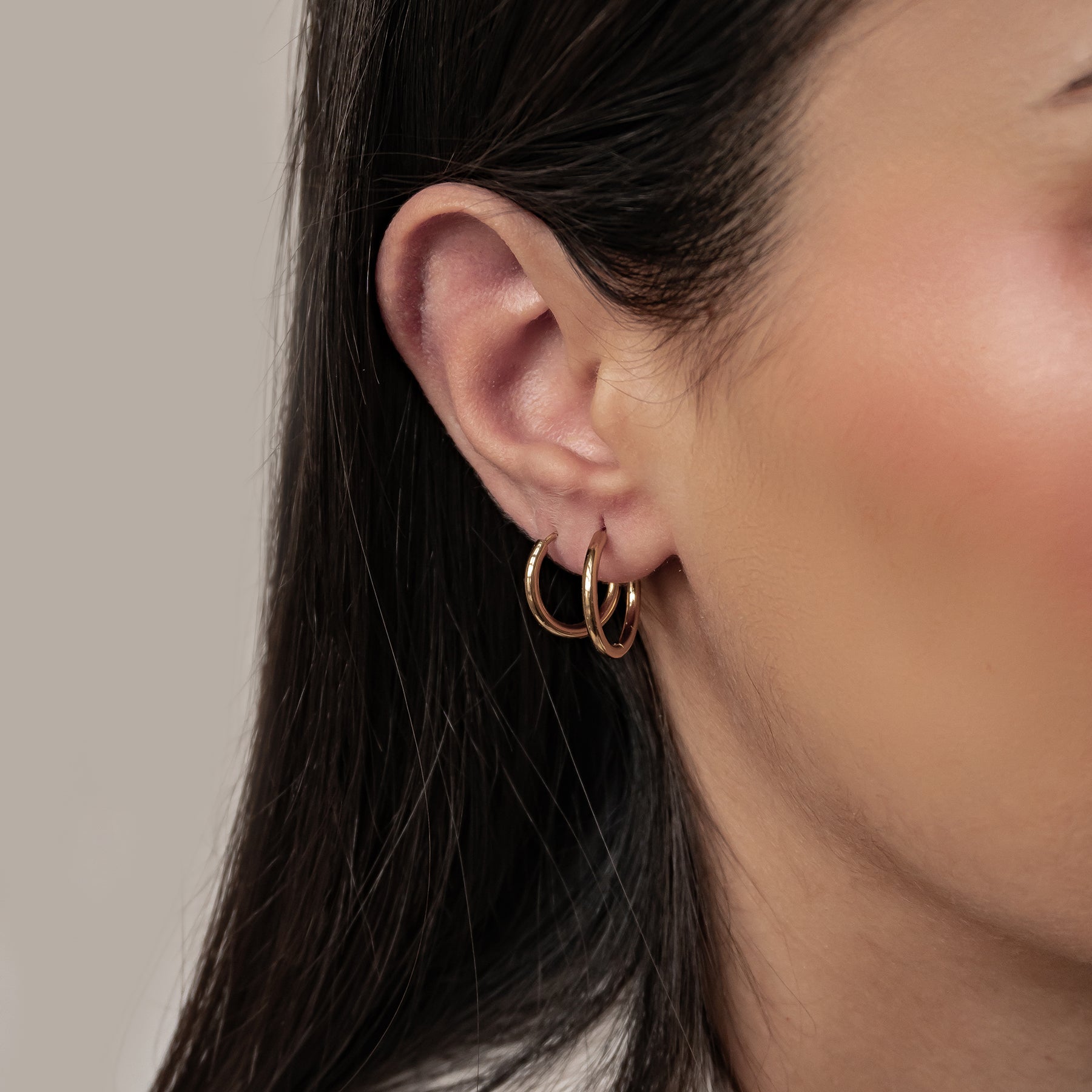 Duo Plain Hoop Earring Set Waterproof