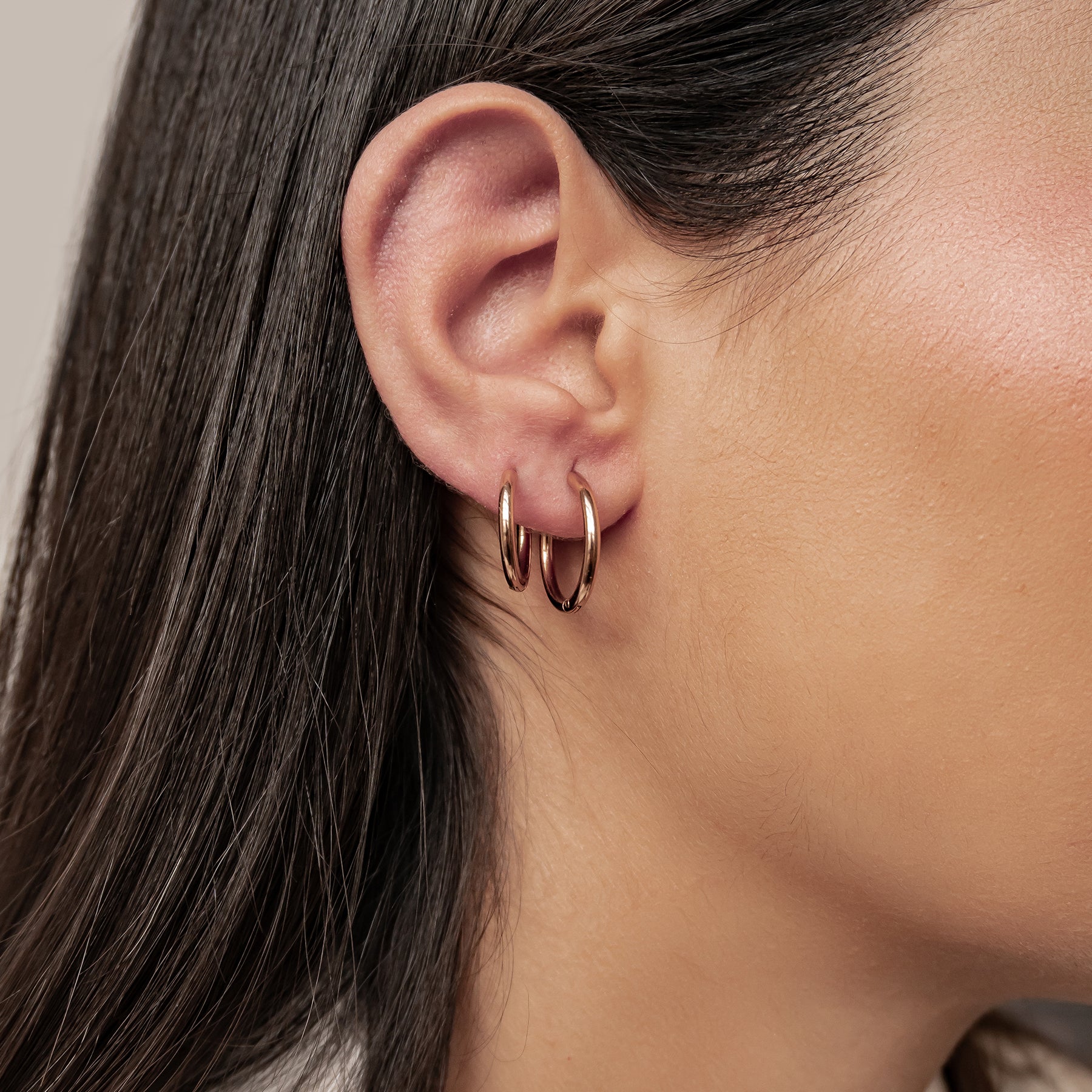 Duo Plain Hoop Earring Set Waterproof