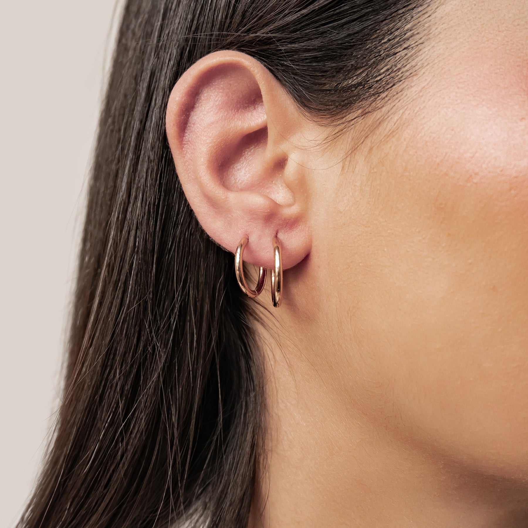 Duo Plain Hoop Earring Set Waterproof