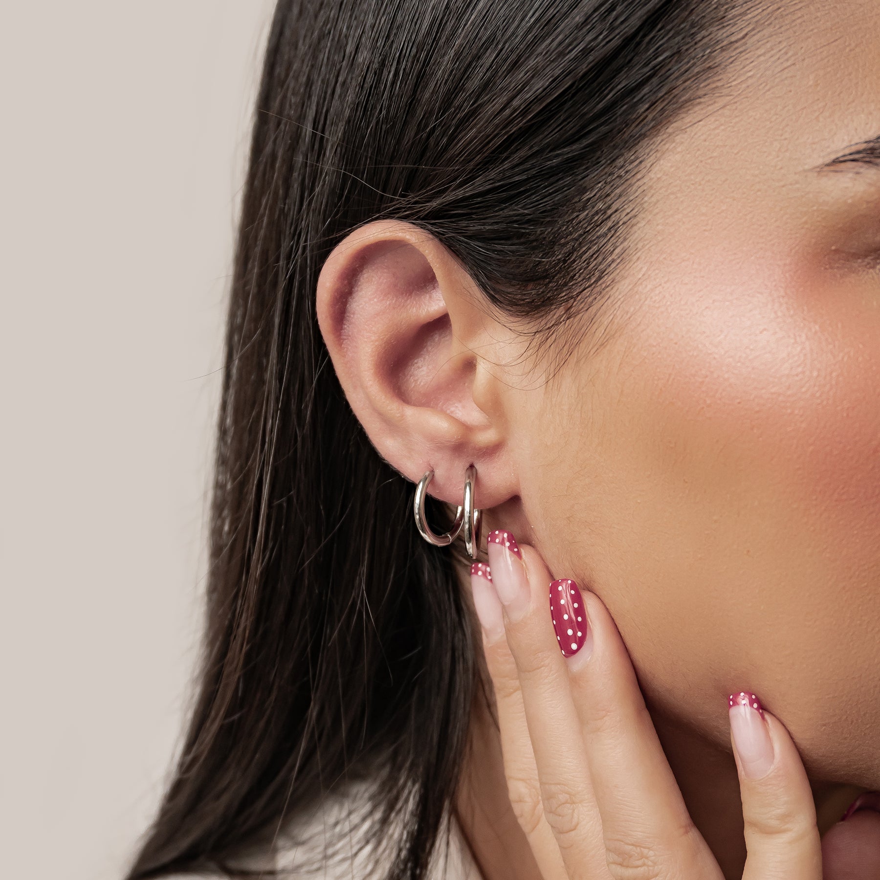 Duo Plain Hoop Earring Set Waterproof