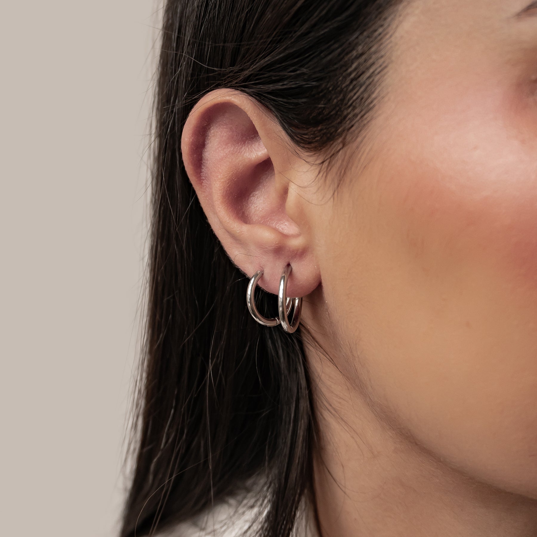 Duo Plain Hoop Earring Set Waterproof