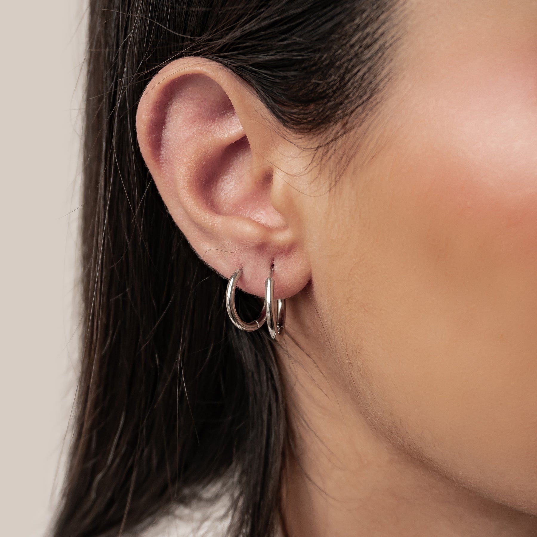 Duo Plain Hoop Earring Set Waterproof