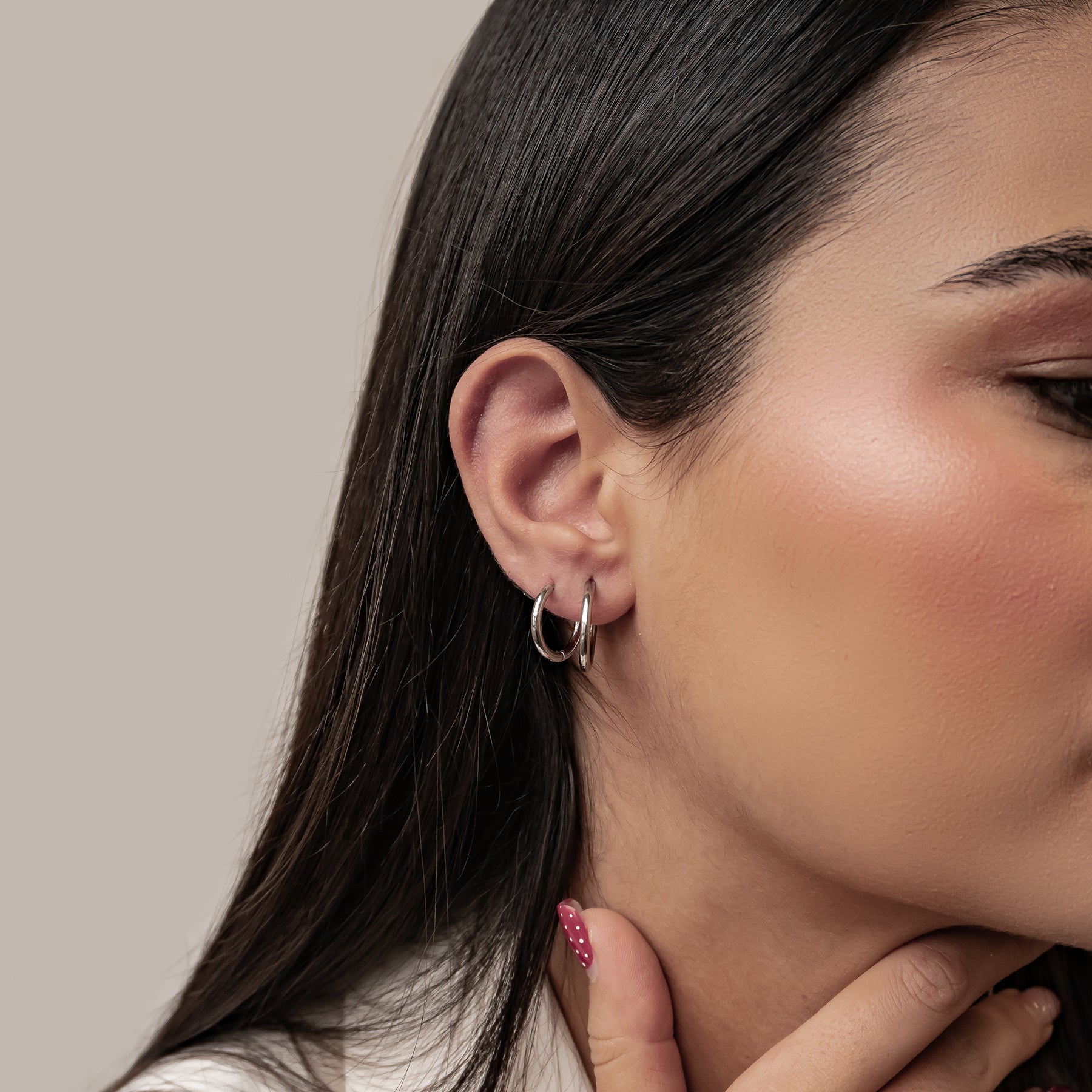 Duo Plain Hoop Earring Set Waterproof