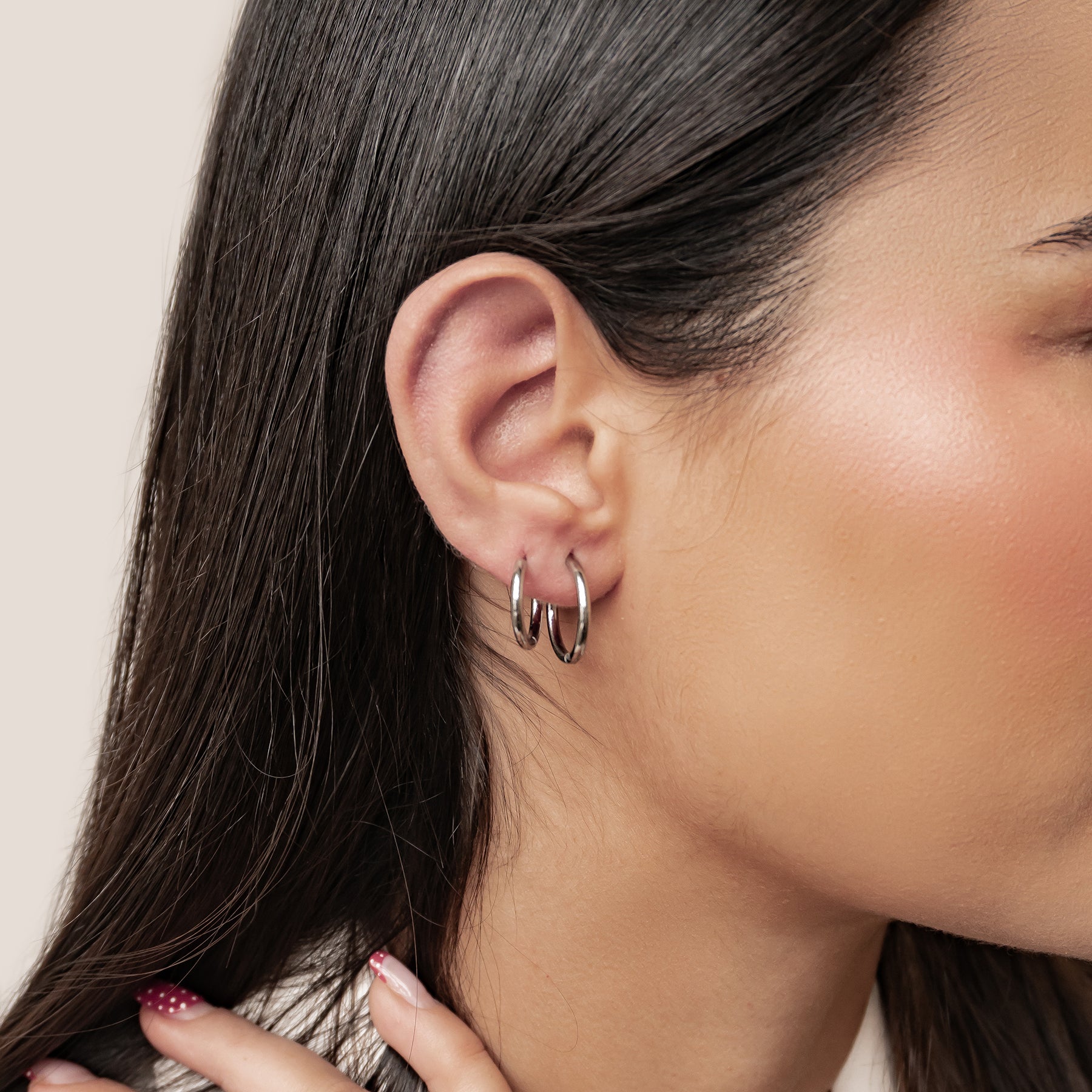 Duo Plain Hoop Earring Set Waterproof