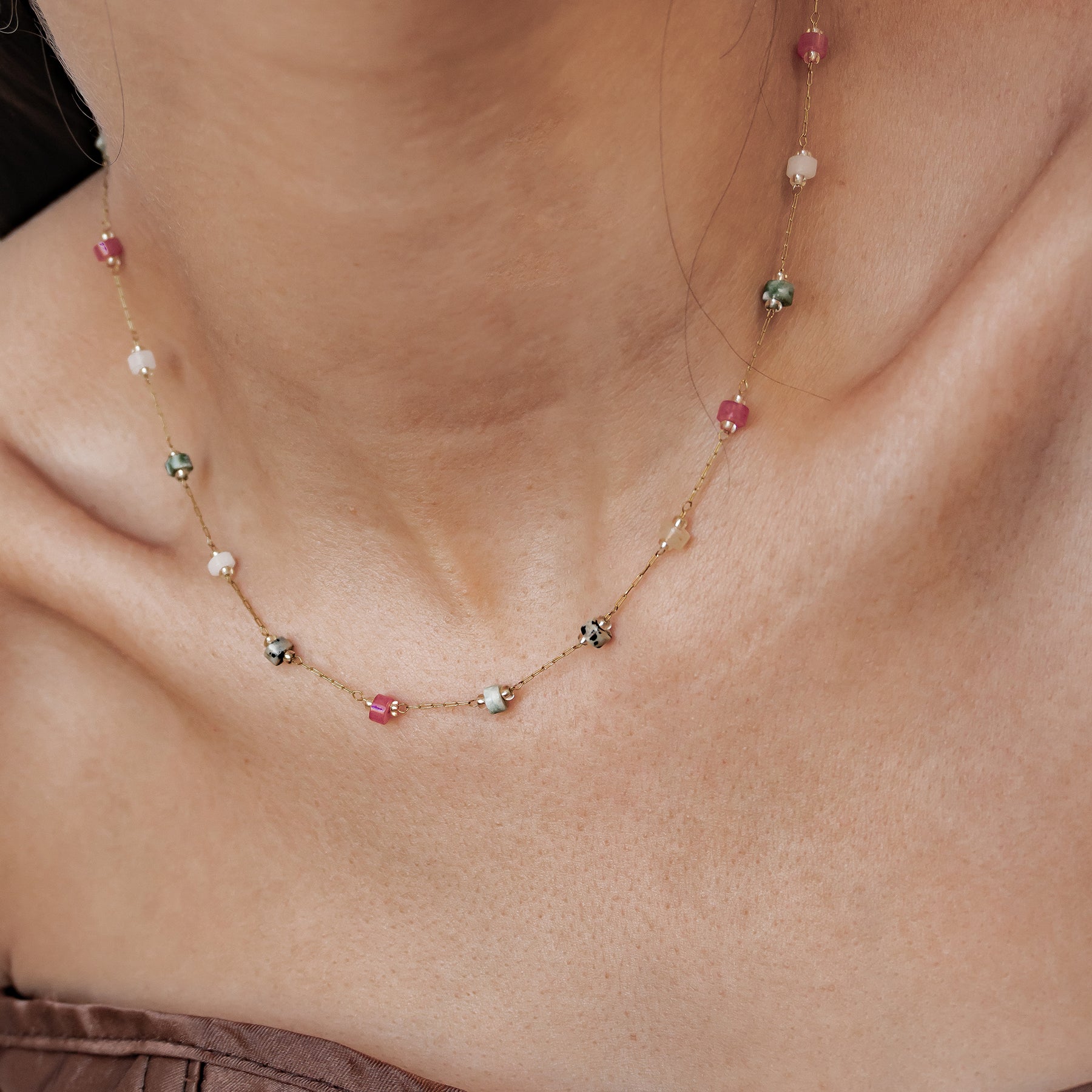 Collar Cuentas Multicolor Tonos Tierra Waterproof