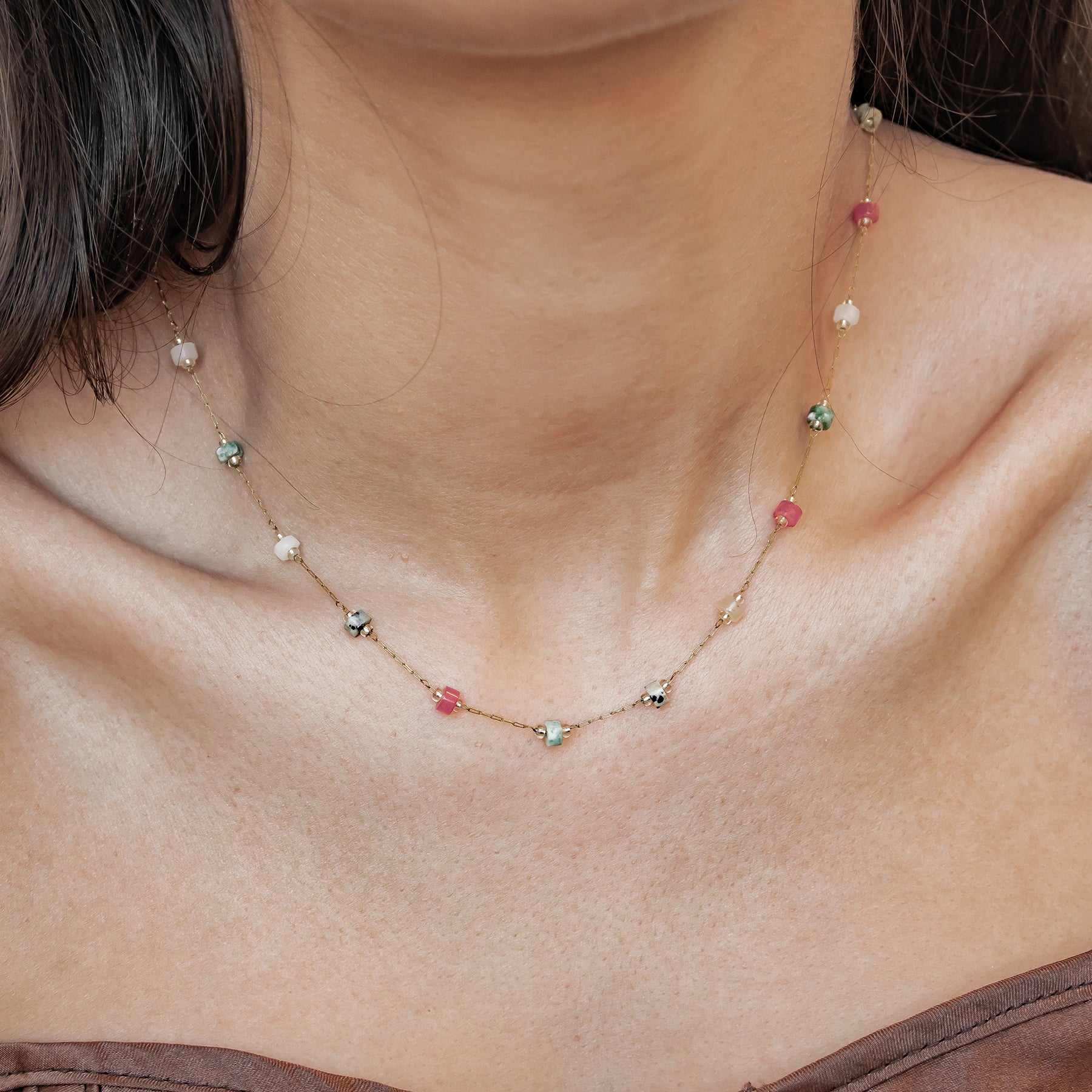Collar Cuentas Multicolor Tonos Tierra Waterproof