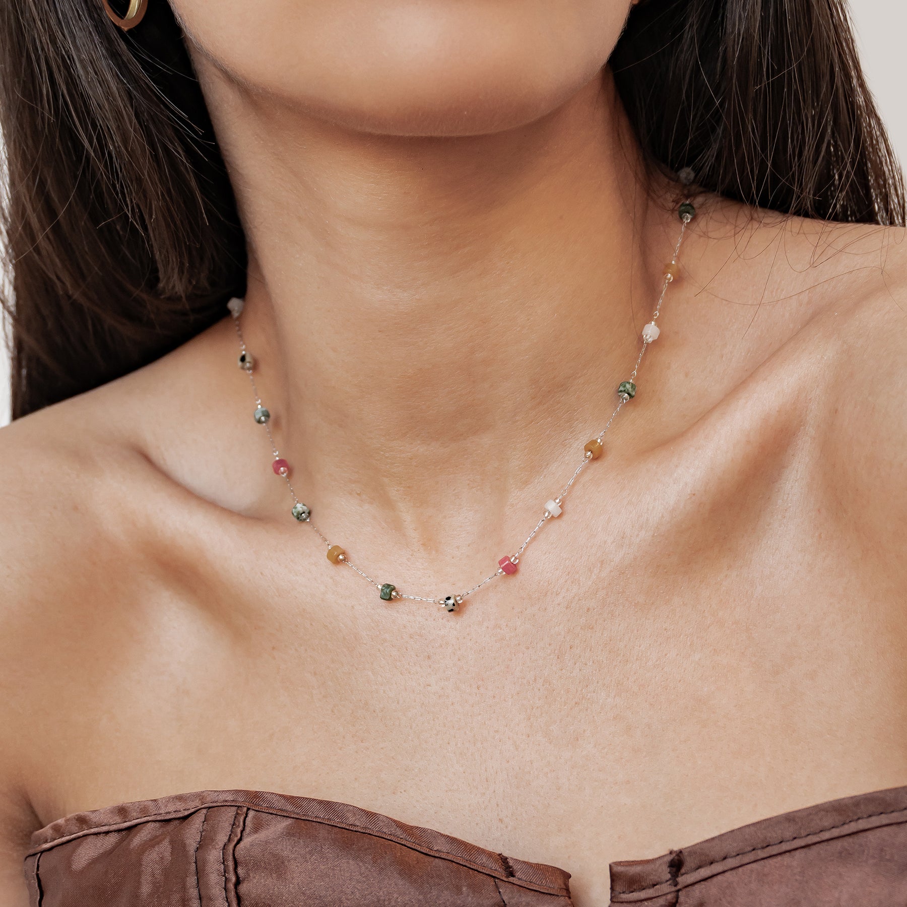 Collar Cuentas Multicolor Tonos Tierra Waterproof