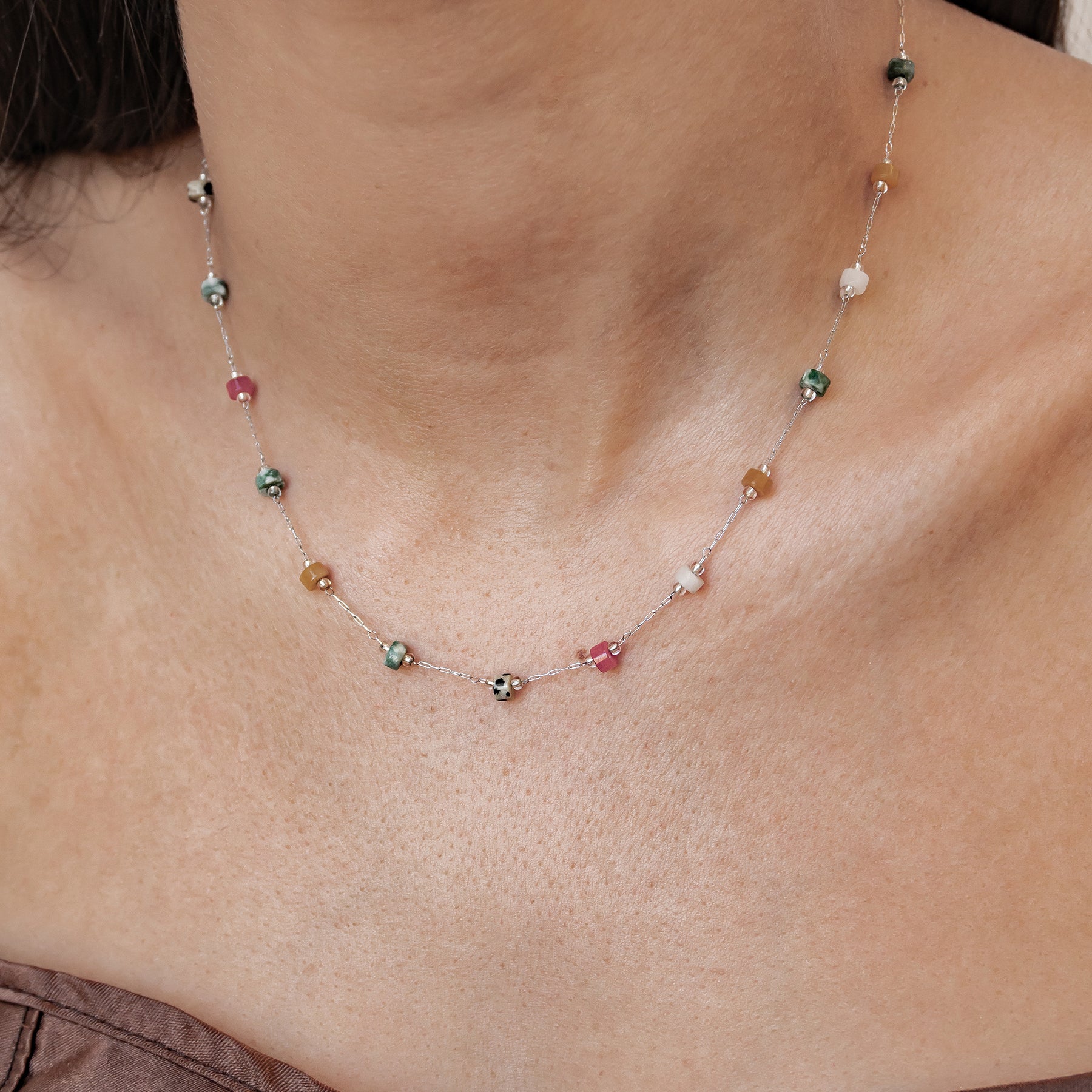 Collar Cuentas Multicolor Tonos Tierra Waterproof