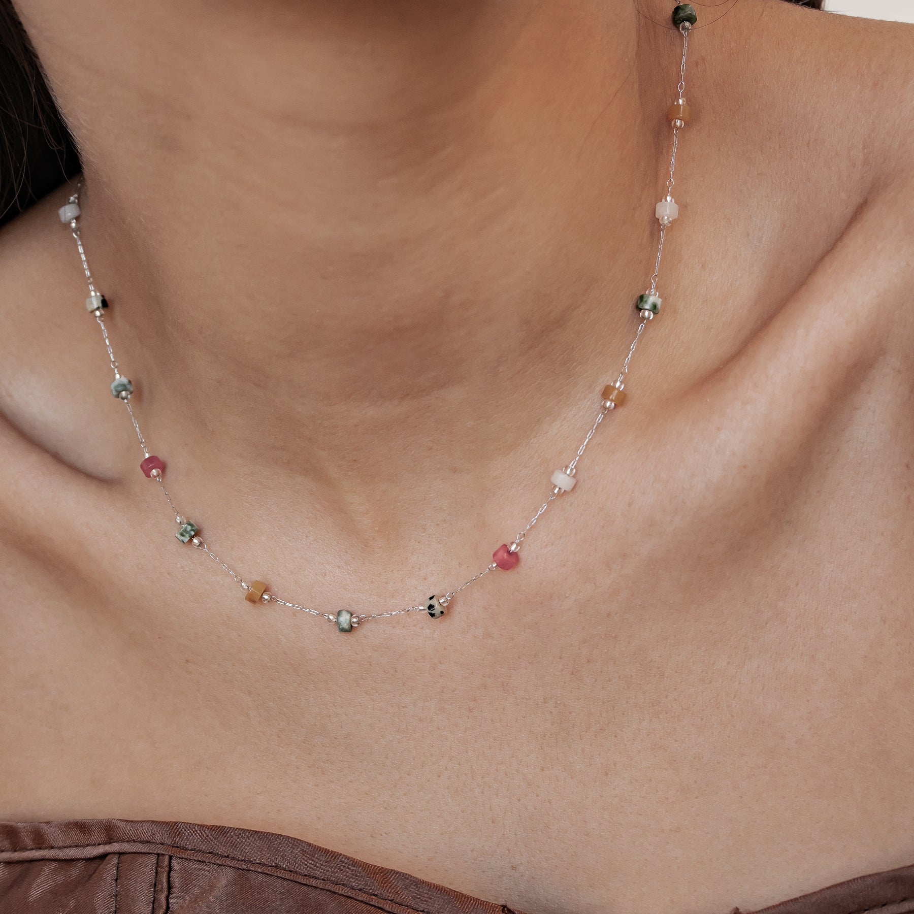 Collar Cuentas Multicolor Tonos Tierra Waterproof